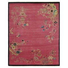Tappeto Rug & Kilim in stile Art Deco cinese in rosa con fiori colorati