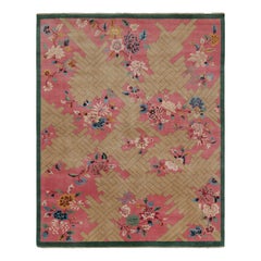 Rug & Kilim’s Chinese Style Art Deco Rug in Pink with Colorful Florals