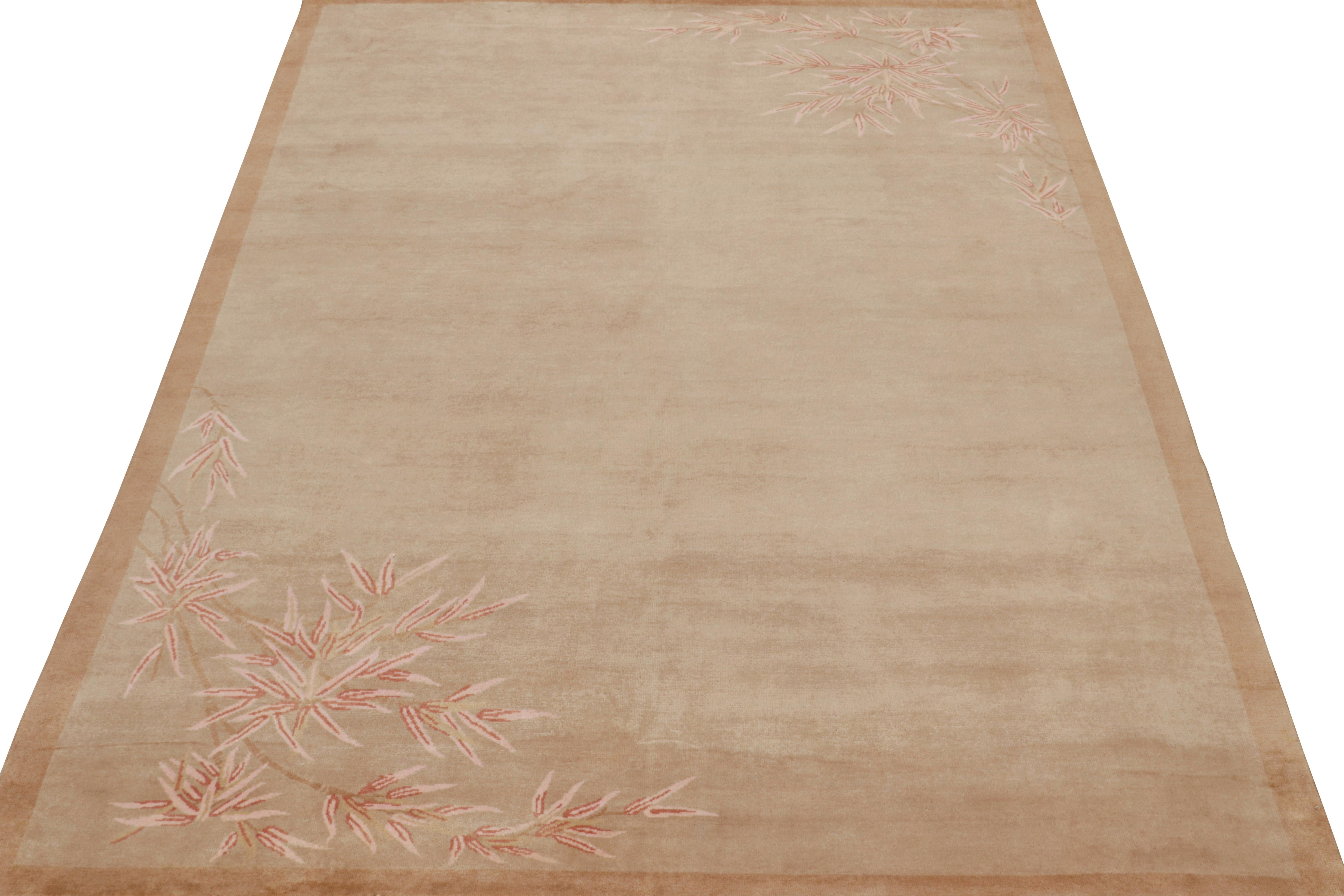 Indian Rug & Kilim’s Chinese Style Art Deco Rug in Tones of Brown with Floral Patterns For Sale