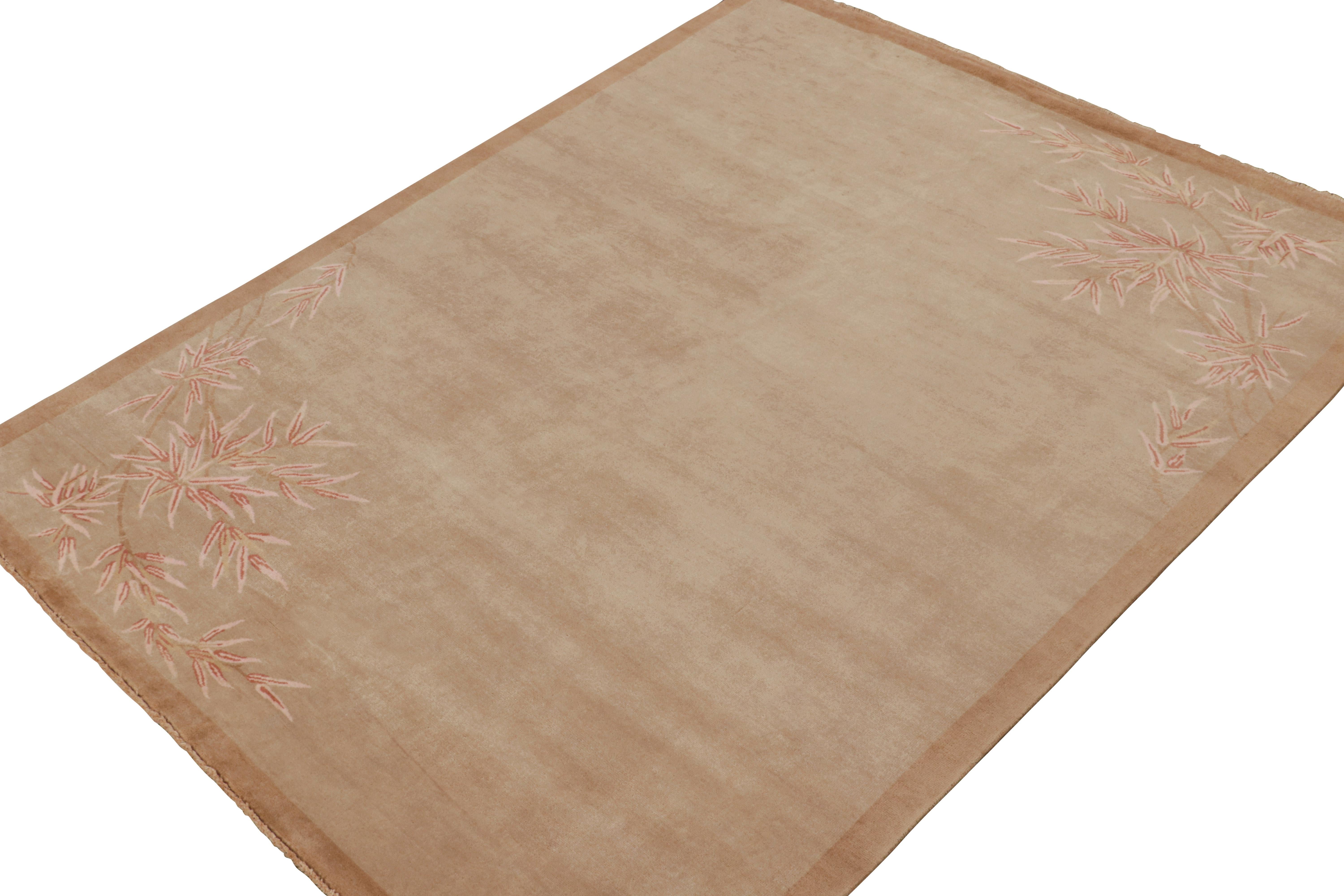 Noué à la main Rug & Kilim's Chinese Style Art Deco Rug in Tones of Brown with Floral Patterns (tapis de style chinois Art déco dans les tons de Brown avec des motifs floraux) en vente