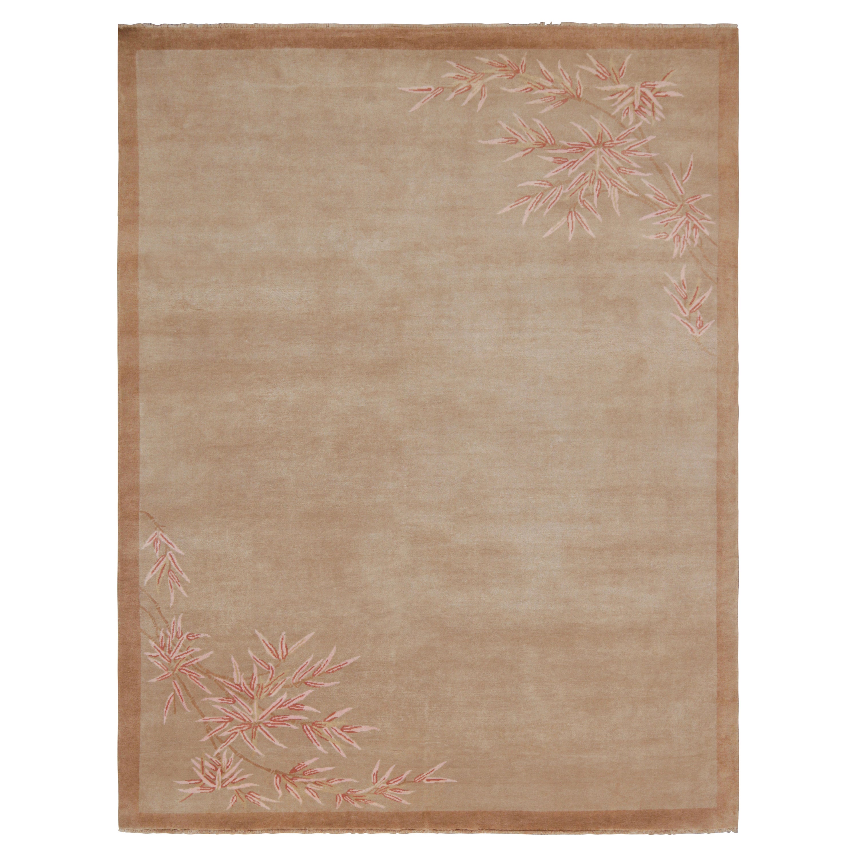 Rug & Kilim’s Chinese Style Art Deco Rug in Tones of Brown with Floral Patterns For Sale