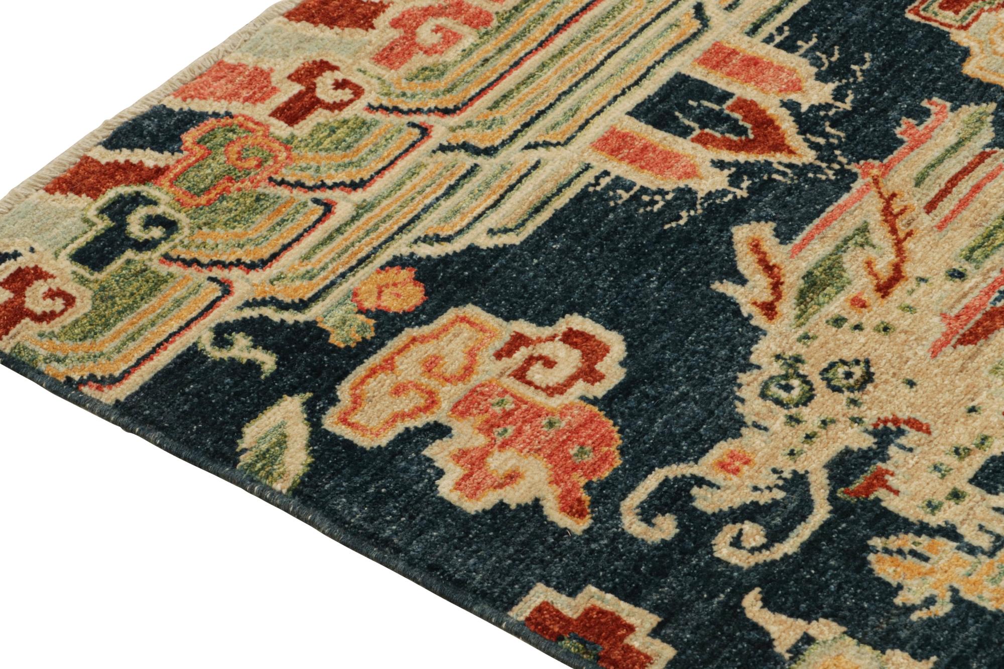 Contemporary Rug & Kilim’s Chinese Style Custom Runner in Blue with Gold Dragon Pictorial For Sale