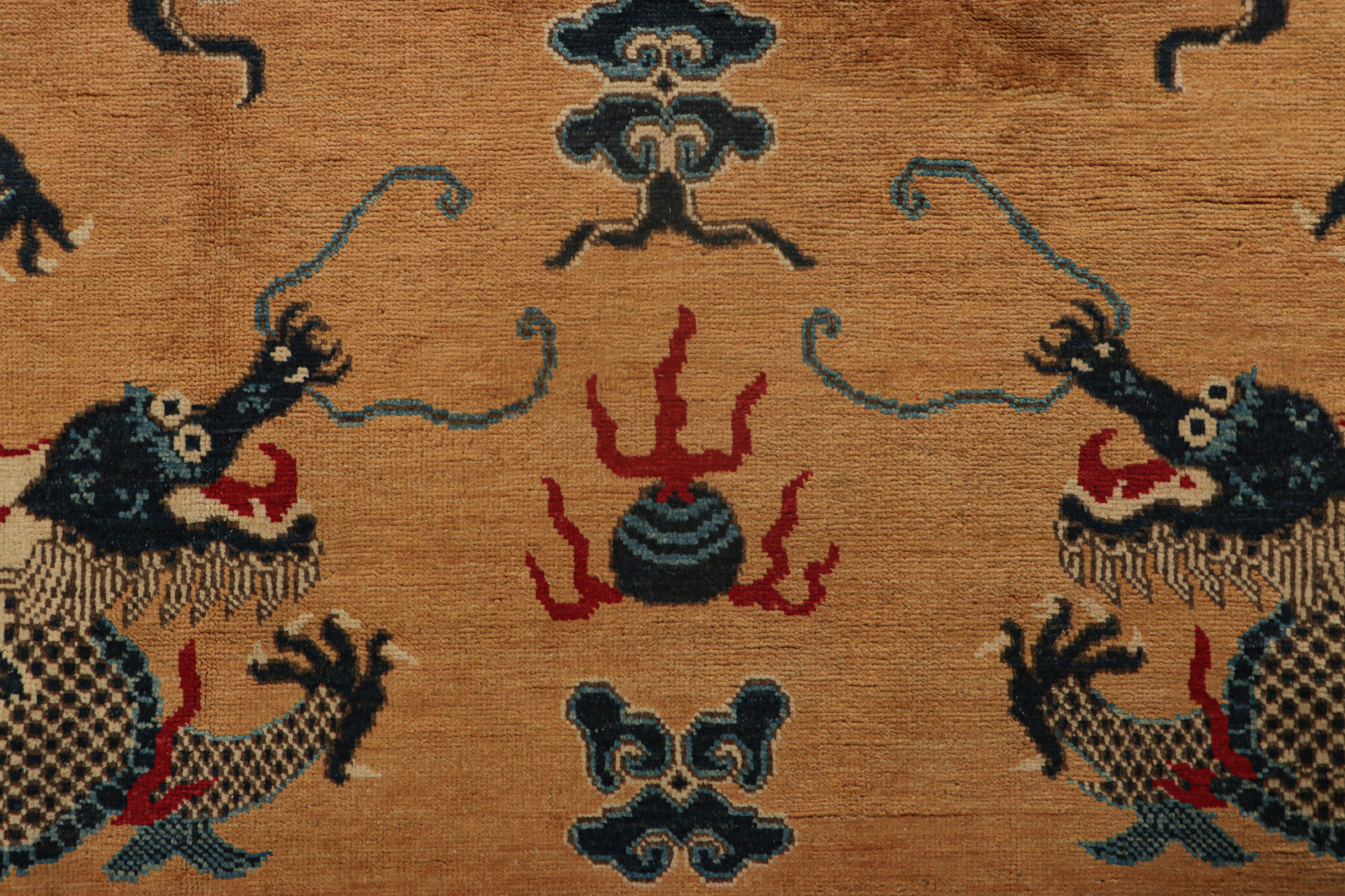 Hand-knotted in wool, this 8x10 rug from the Modern Classics Collection by Rug & Kilim draws inspiration from antique dragon rugs in the Chinese pictorial style. 

On the Design: 

A rich brown underscores a field of five dragon medallions—four in