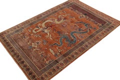 Rug & Kilim’s Chinese style Pictorial rug in Orange with Beige and Blue Dragons