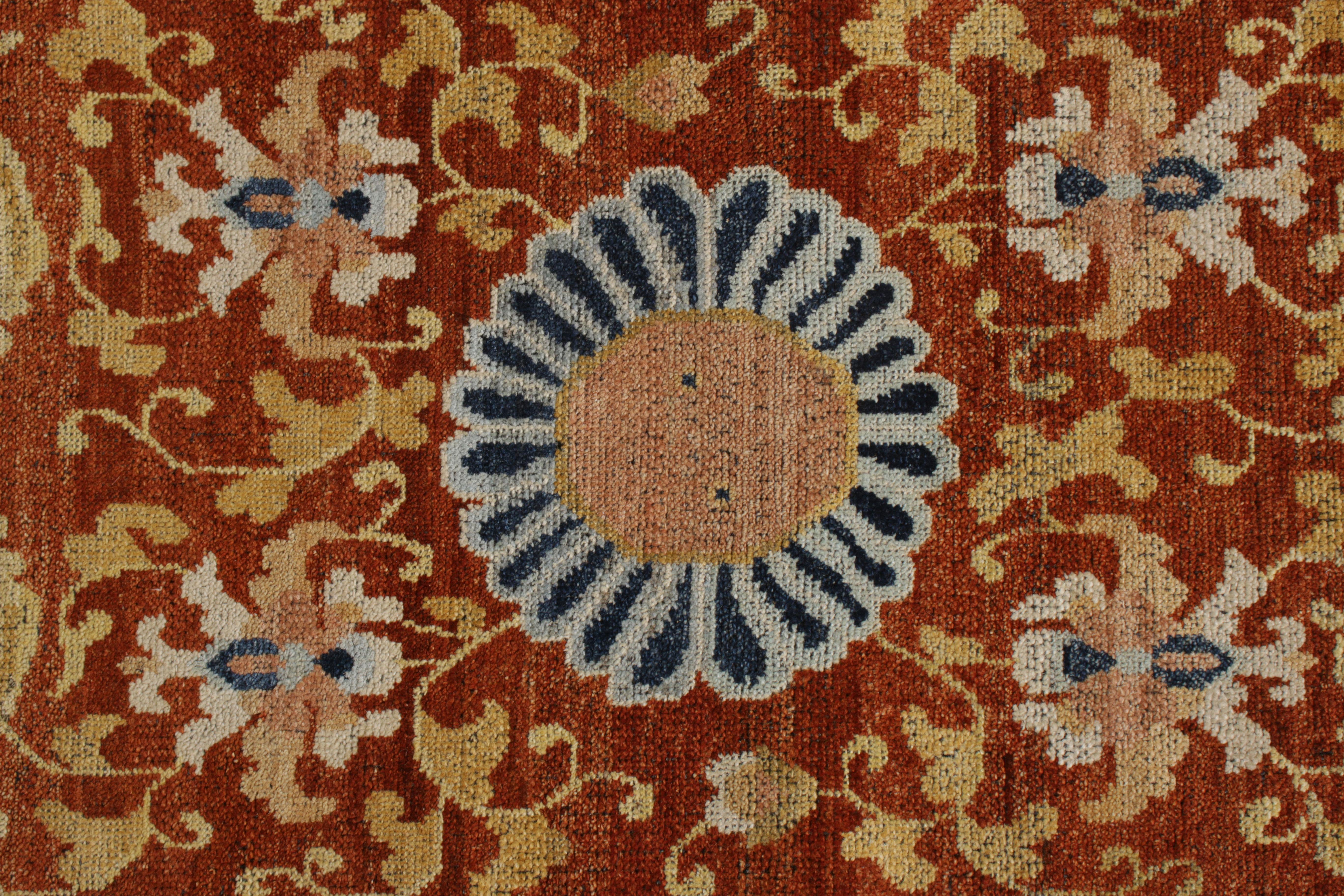 Indian Rug & Kilim’s Chinese Style Pictorial Runner in Gold and Orange All Over Pattern For Sale