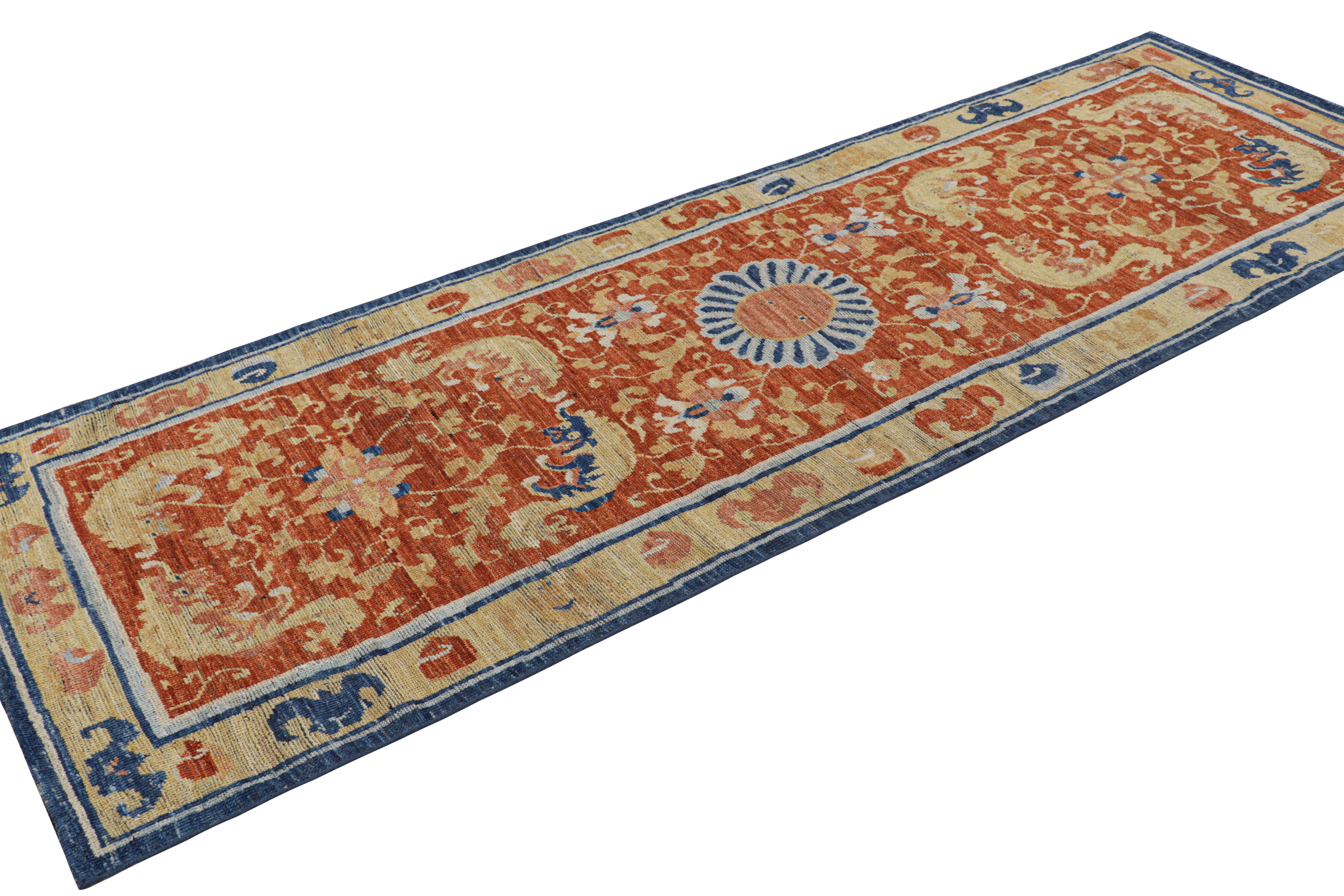 Indian Rug & Kilim’s Chinese Style Runner Rug in Burnt Orange with Kirin Pictorials For Sale