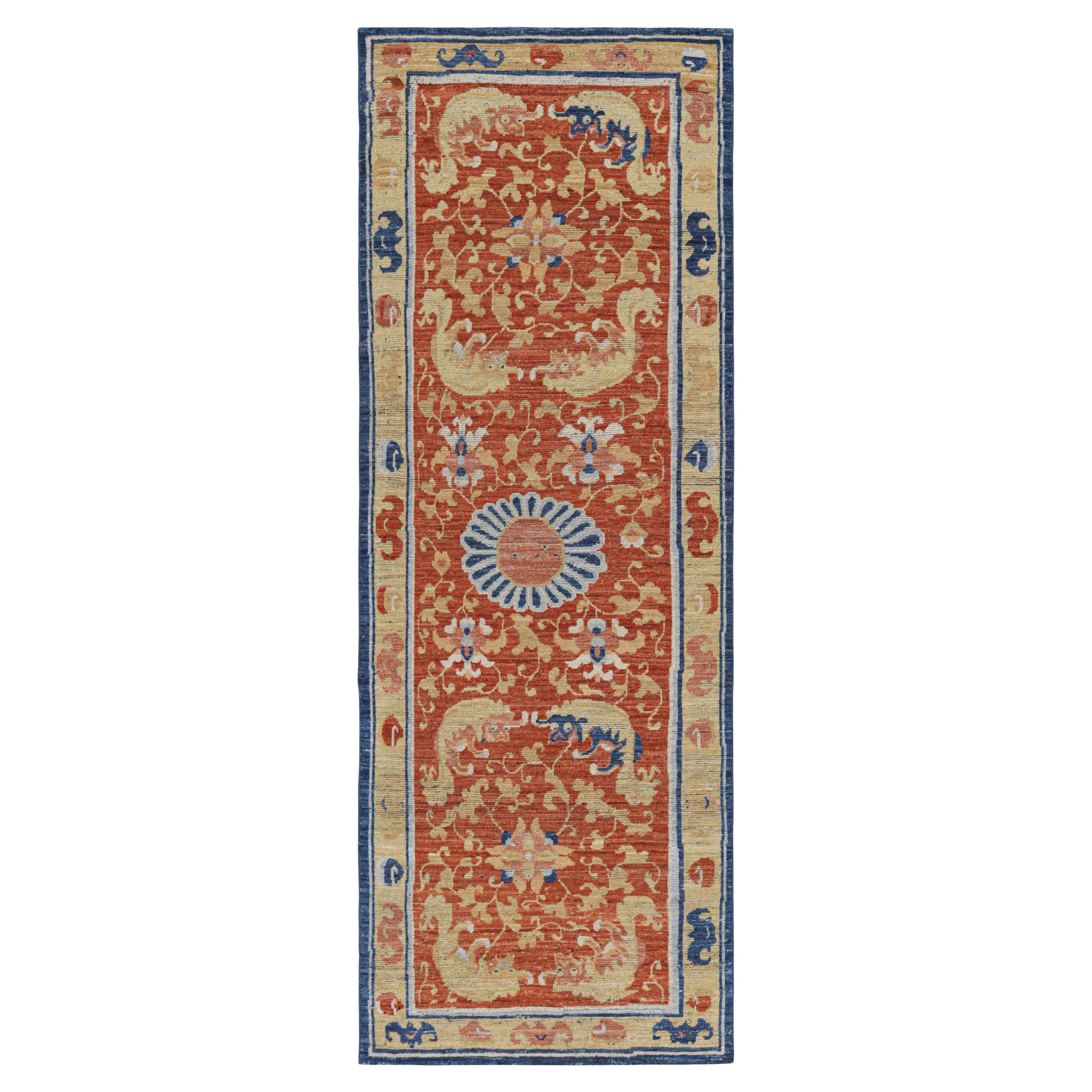 Rug & Kilim’s Chinese Style Runner Rug in Burnt Orange with Kirin Pictorials