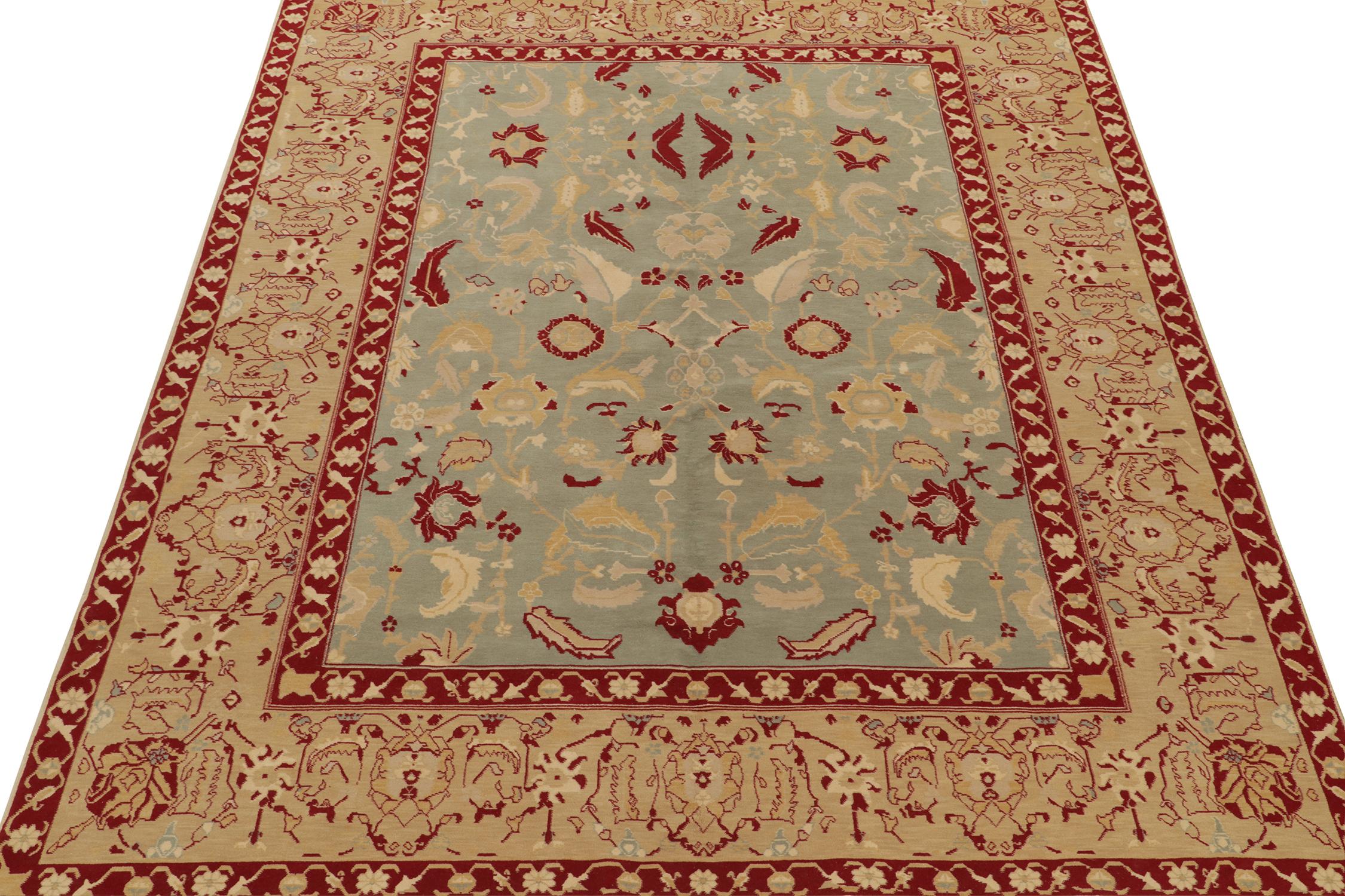 Indien Rug & Kilim's Classic Agra style rug in Blue with Red and Gold Floral Patterns (tapis classique de style Agra en bleu avec des motifs floraux rouges et dorés) en vente