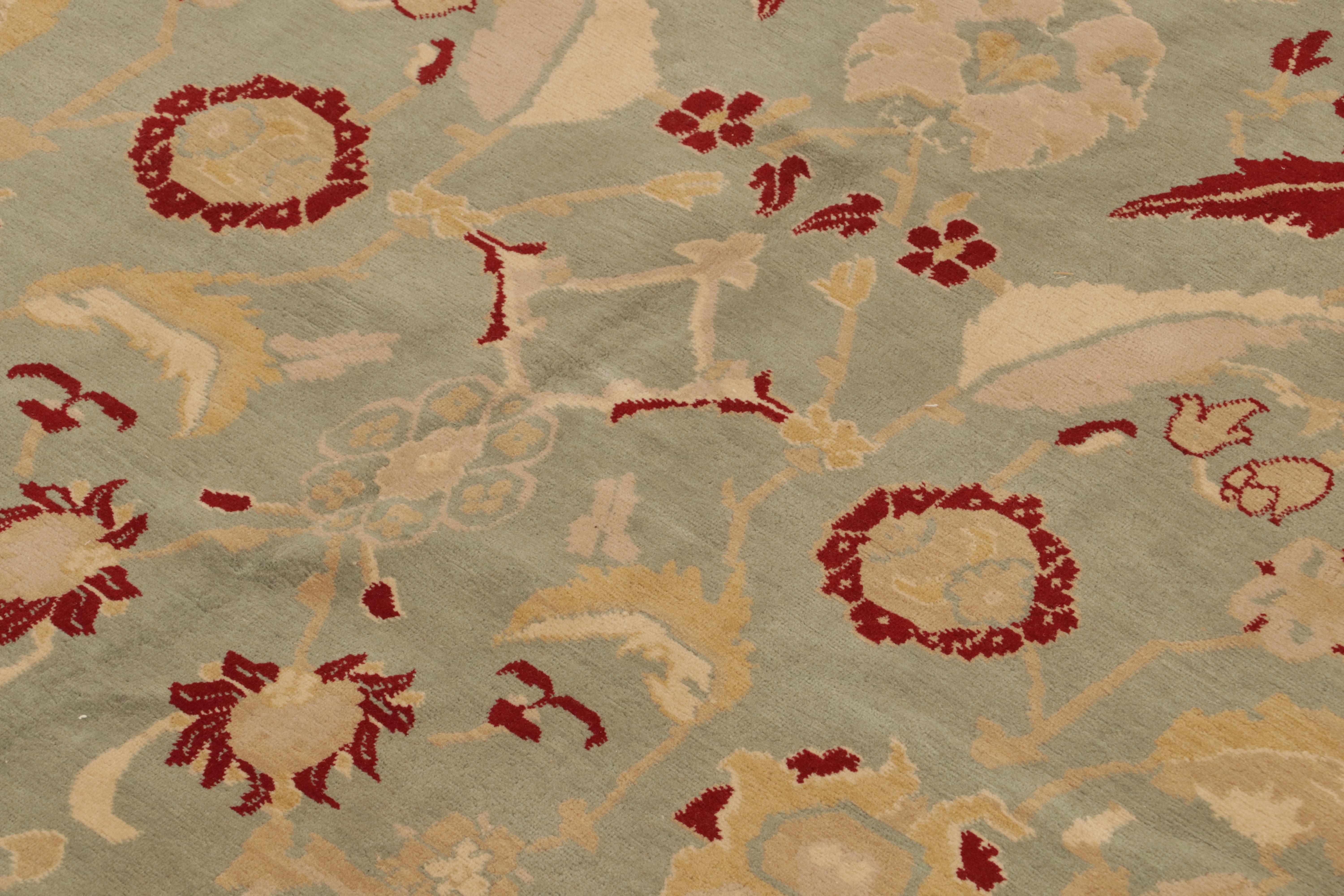 Rug & Kilim's Classic Agra Stil Teppich in Blau mit roten und goldenen Blumenmustern (Indisch) im Angebot