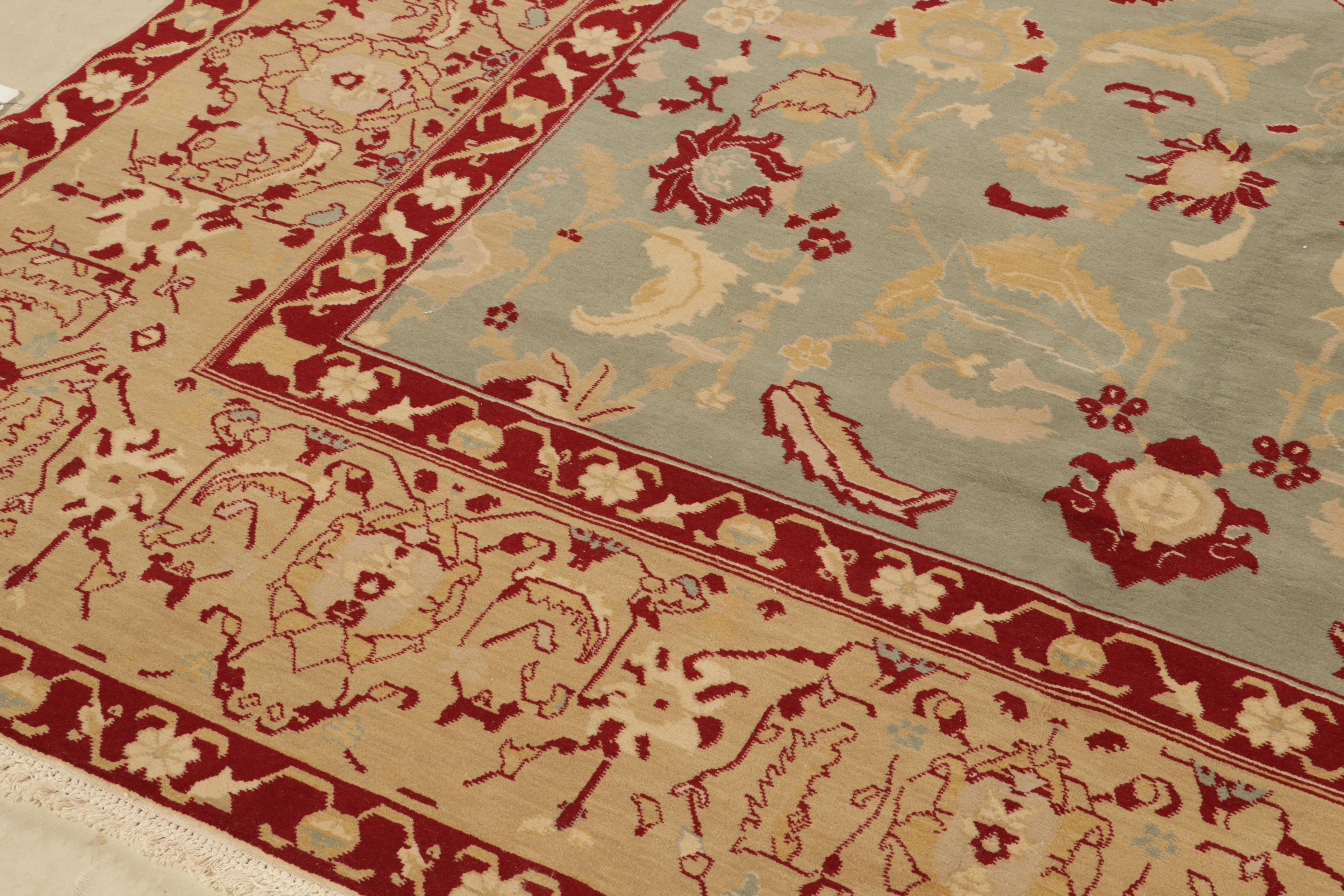 Klassischer Agra-Teppich von Rug & Kilim in Blau mit rot-goldenen Blumenmustern (Wolle) im Angebot