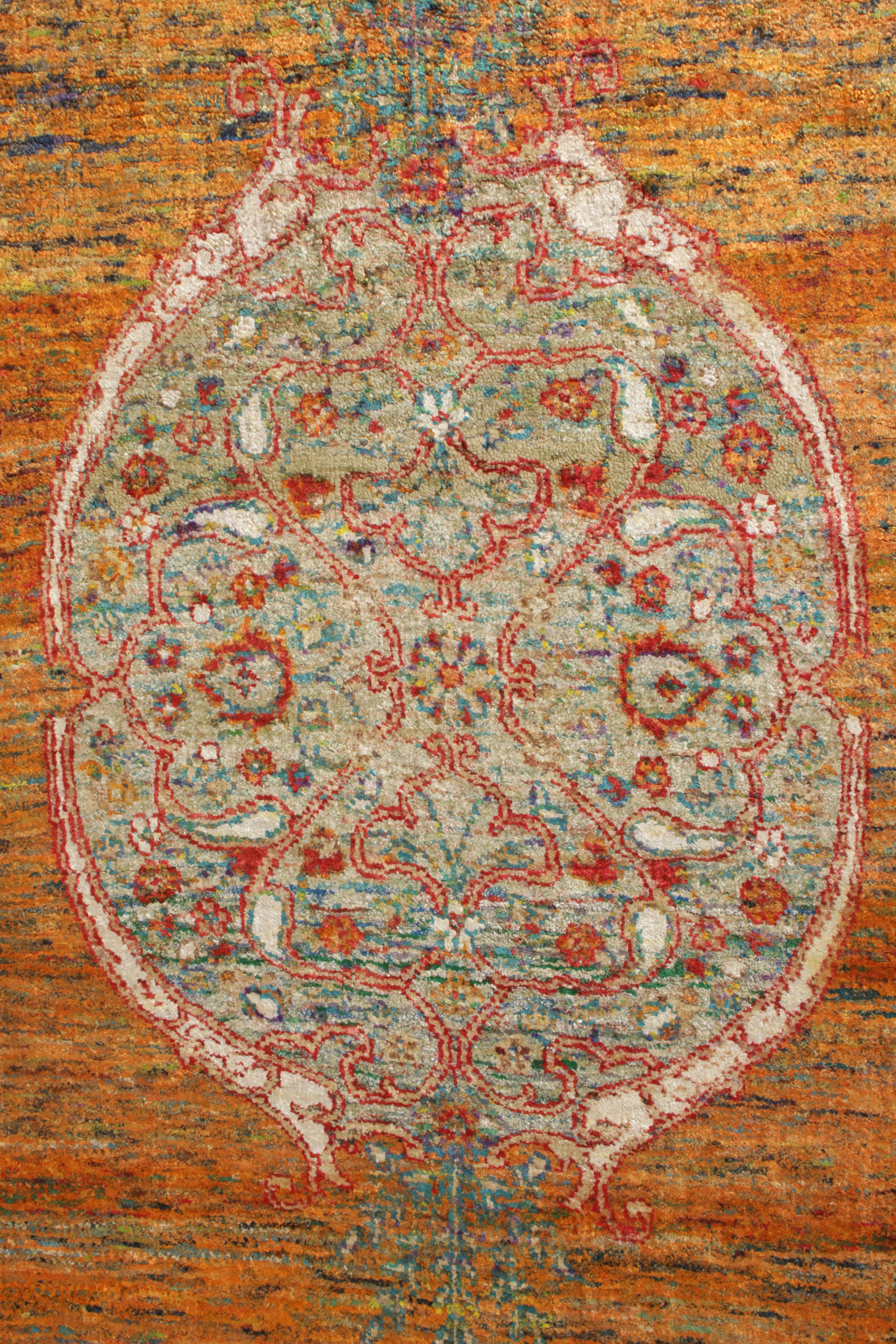 Rug & Kilim’s Classic Agra Style Rug in Orange-Red, Blue Medallion Pattern In New Condition For Sale In Long Island City, NY