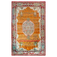 Alfombra Clásica Estilo Agra de Rug & Kilim en Naranja-Rojo, Diseño Medallón Azul