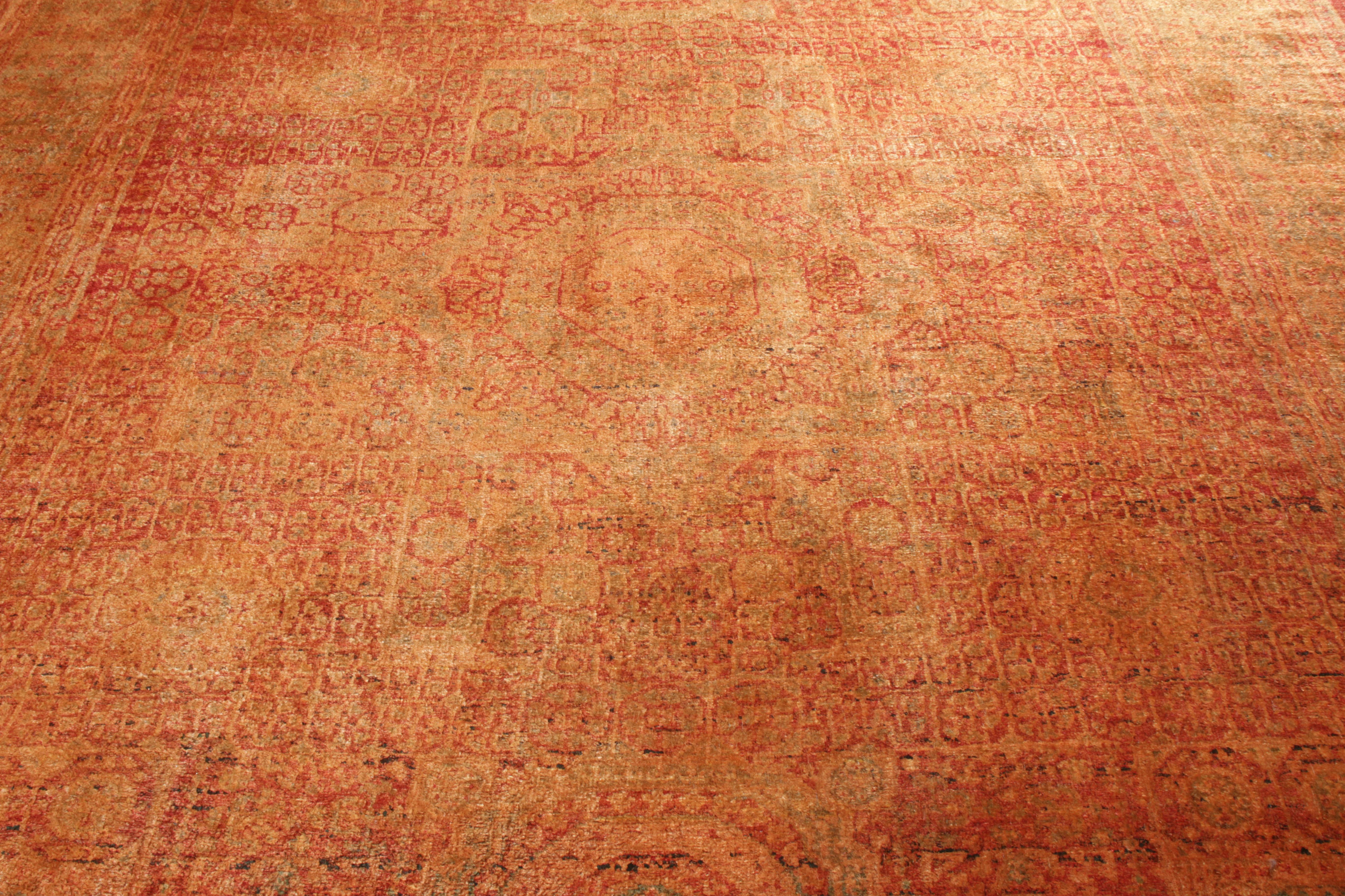Indian Rug & Kilim’s Classic Agra Style Rug in Red, Orange Geometric Pattern For Sale