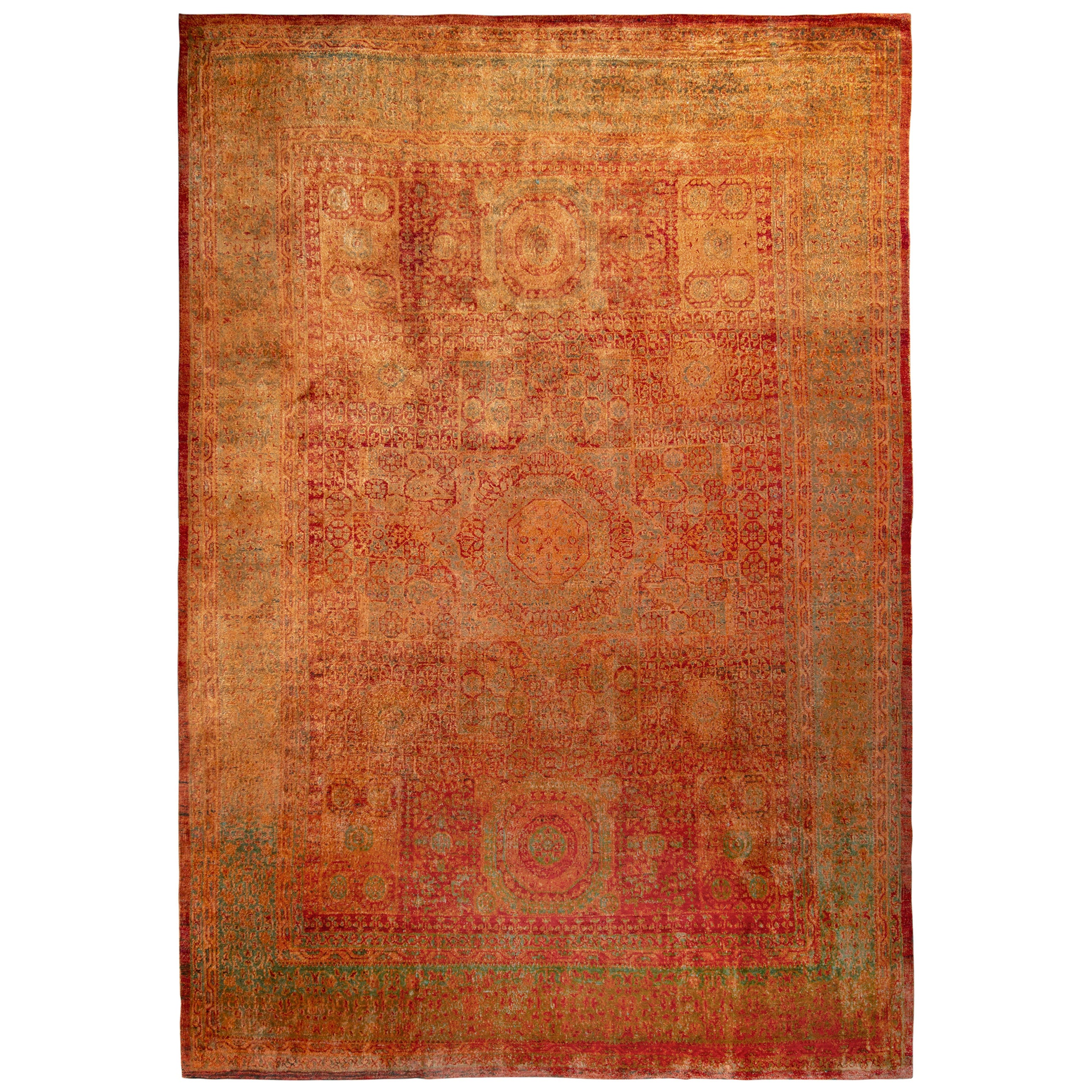 Alfombra clásica estilo Agra de Rug & Kilim en rojo y naranja con dibujo geométrico en venta