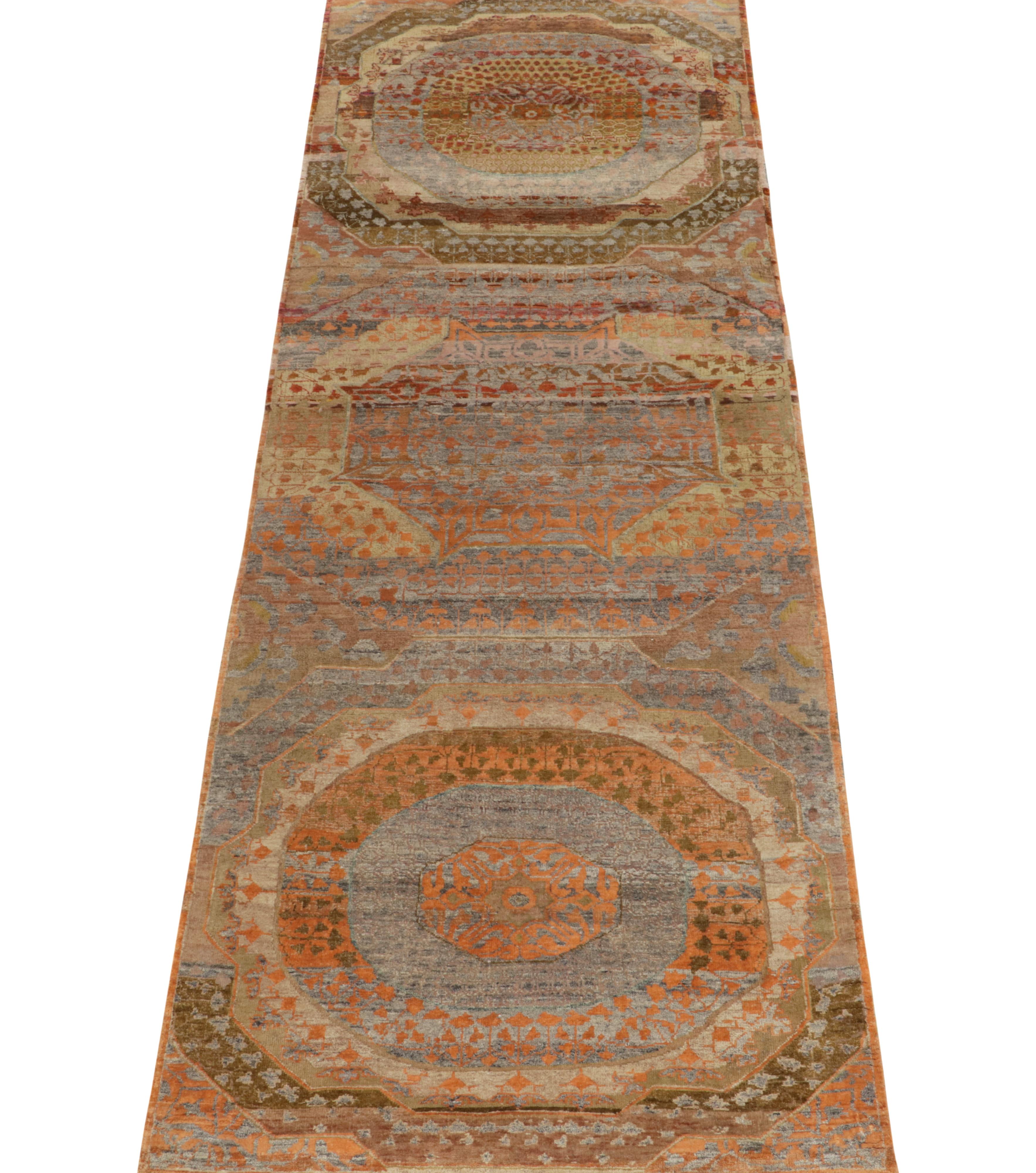 Indian Rug & Kilim’s Classic Agra style runner in Polychromatic Medallion Patterns For Sale