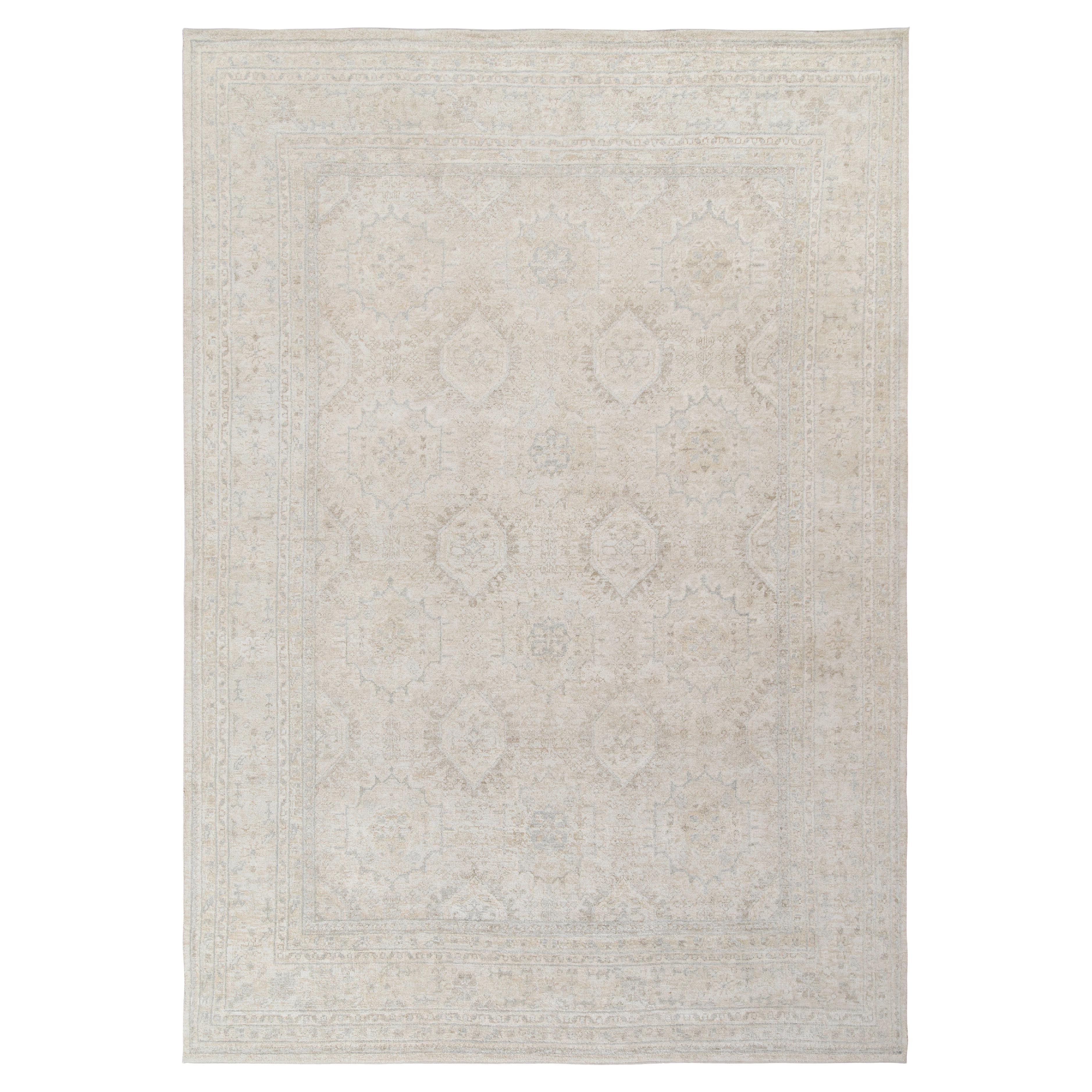 Klassischer Teppich & Kilims, maßgefertigter Teppich in Allover-Blau, Beige-Grau mit geometrischem Muster