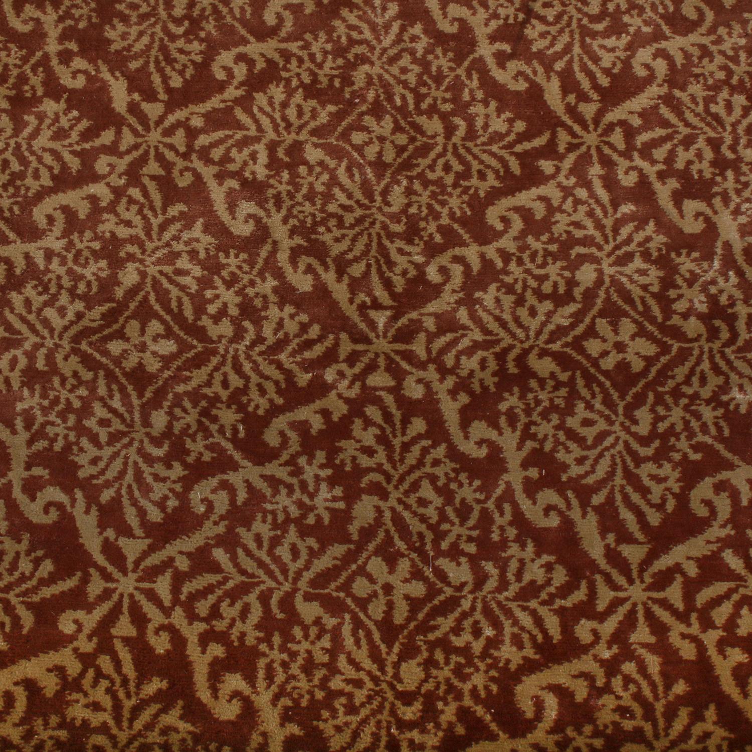 Rug & Kilim's Classic European Style Teppich in Brown, Gold und Blumenmuster (Handgeknüpft) im Angebot