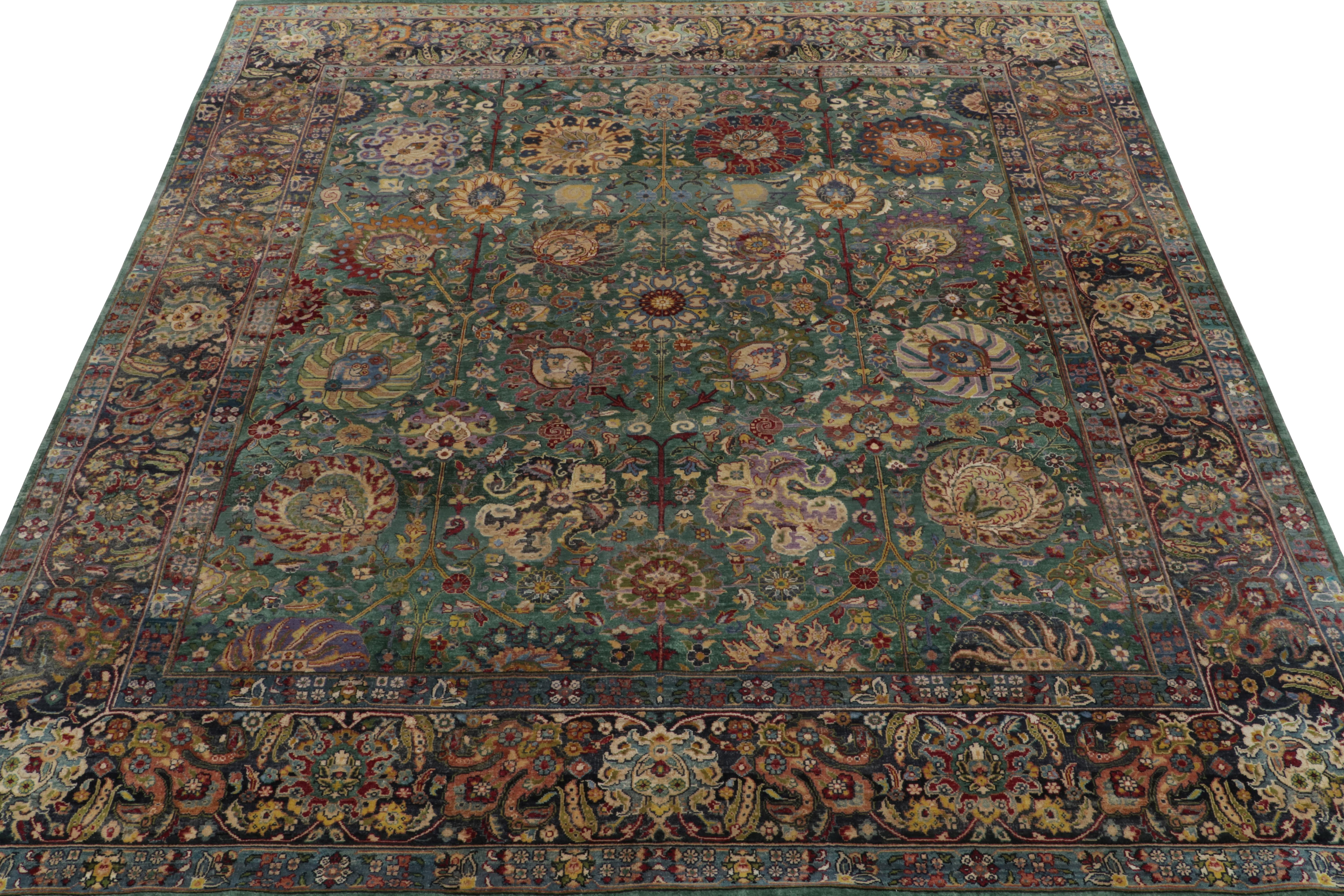 Tabriz Rug & Kilim’s Classic Garden Style Rug in Green, Blue and Polychromatic Florals For Sale