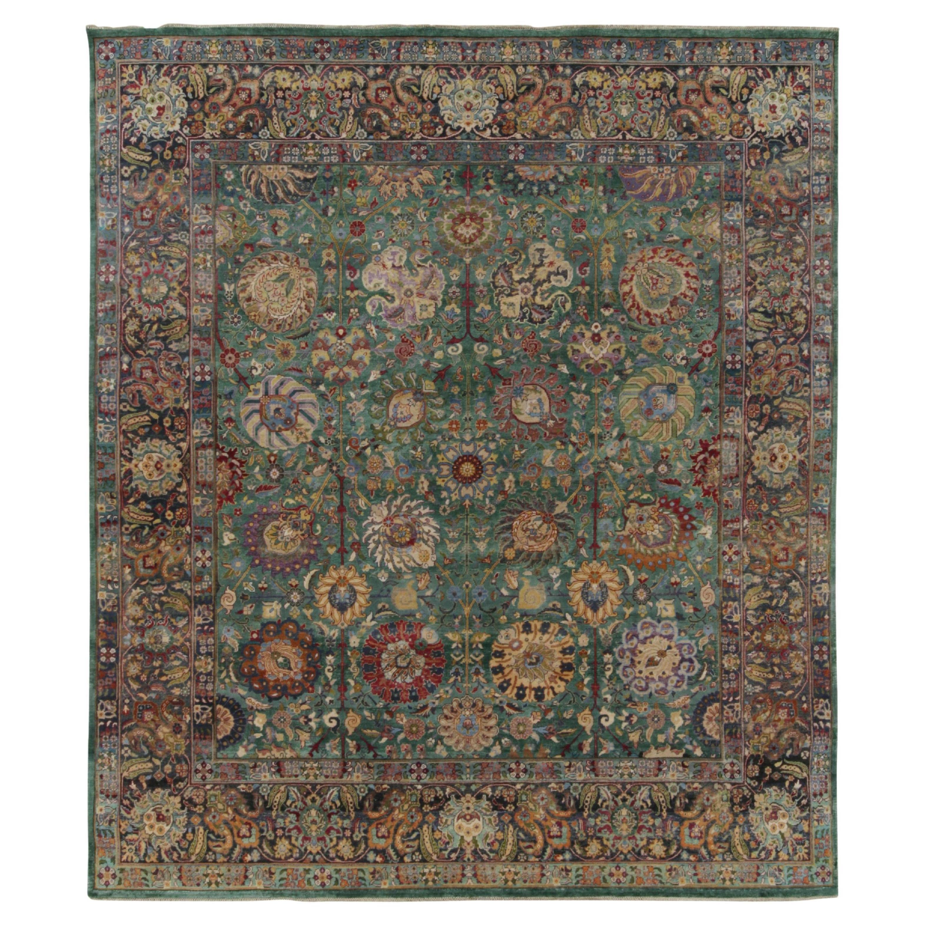 Rug & Kilim’s Classic Garden Style Rug in Green, Blue and Polychromatic Florals For Sale