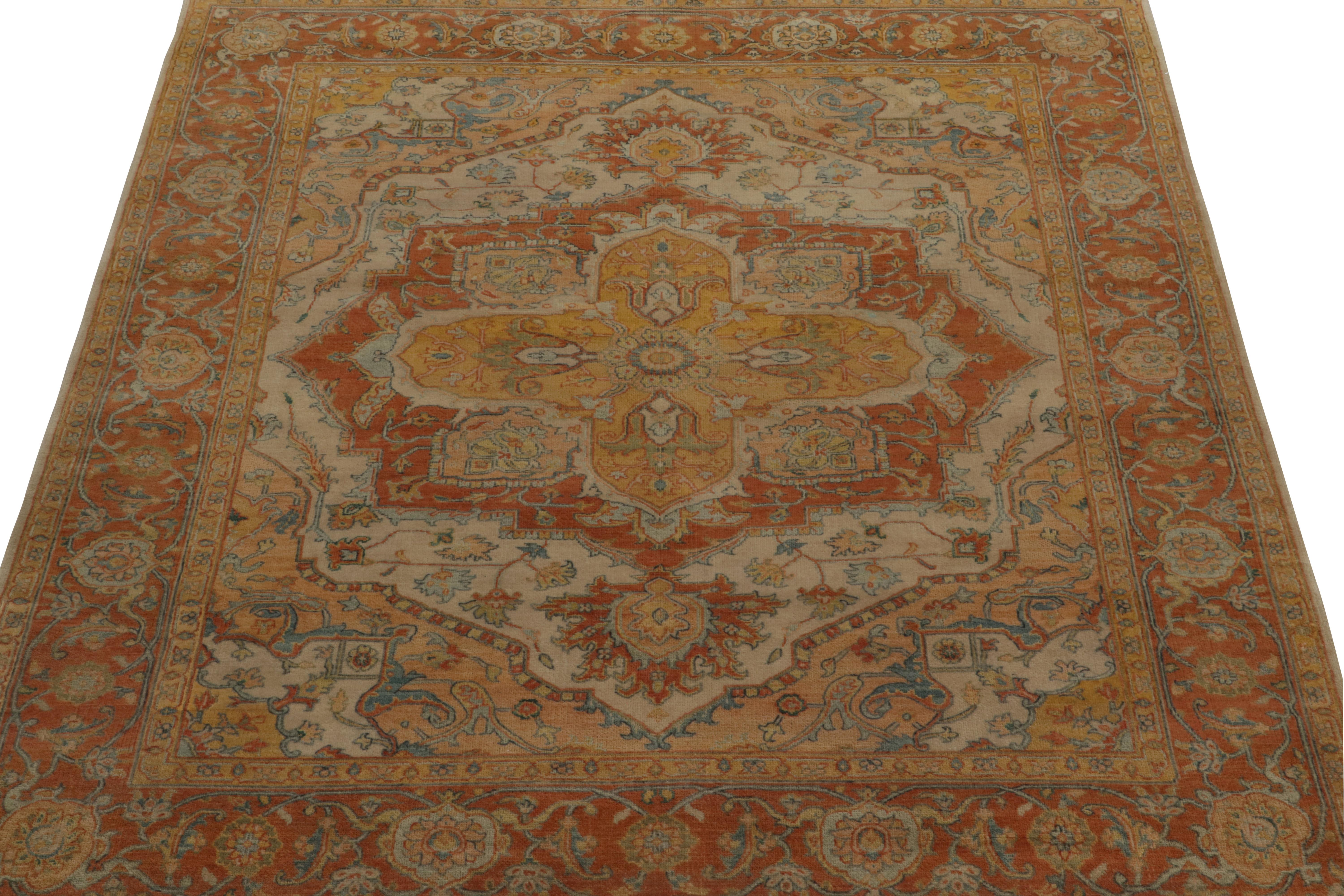 Heriz Serapi Rug & Kilim’s Classic Heriz Style Rug in Gold, Red and Blue Medallion Style For Sale