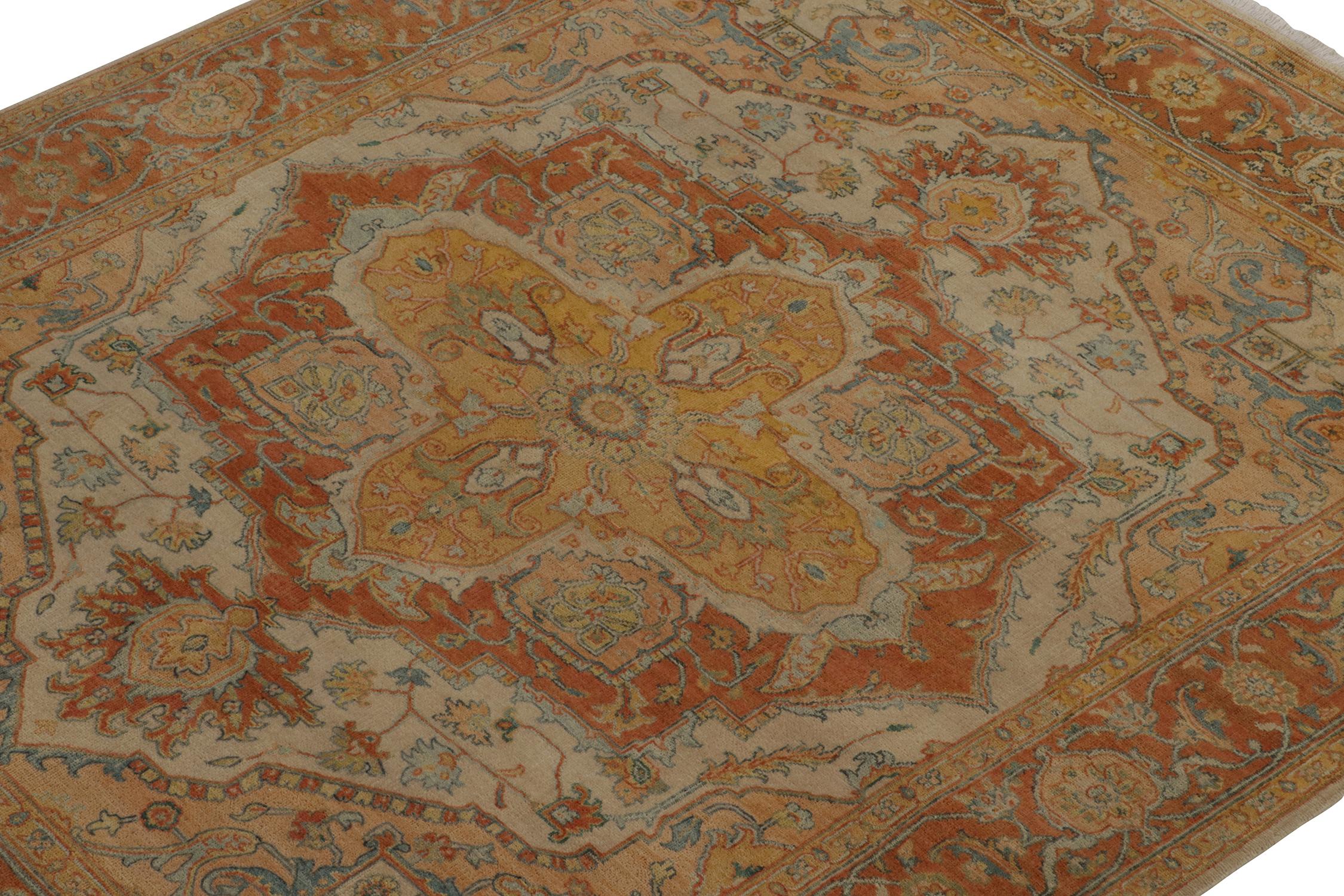 Indian Rug & Kilim’s Classic Heriz Style Rug in Gold, Red and Blue Medallion Style For Sale