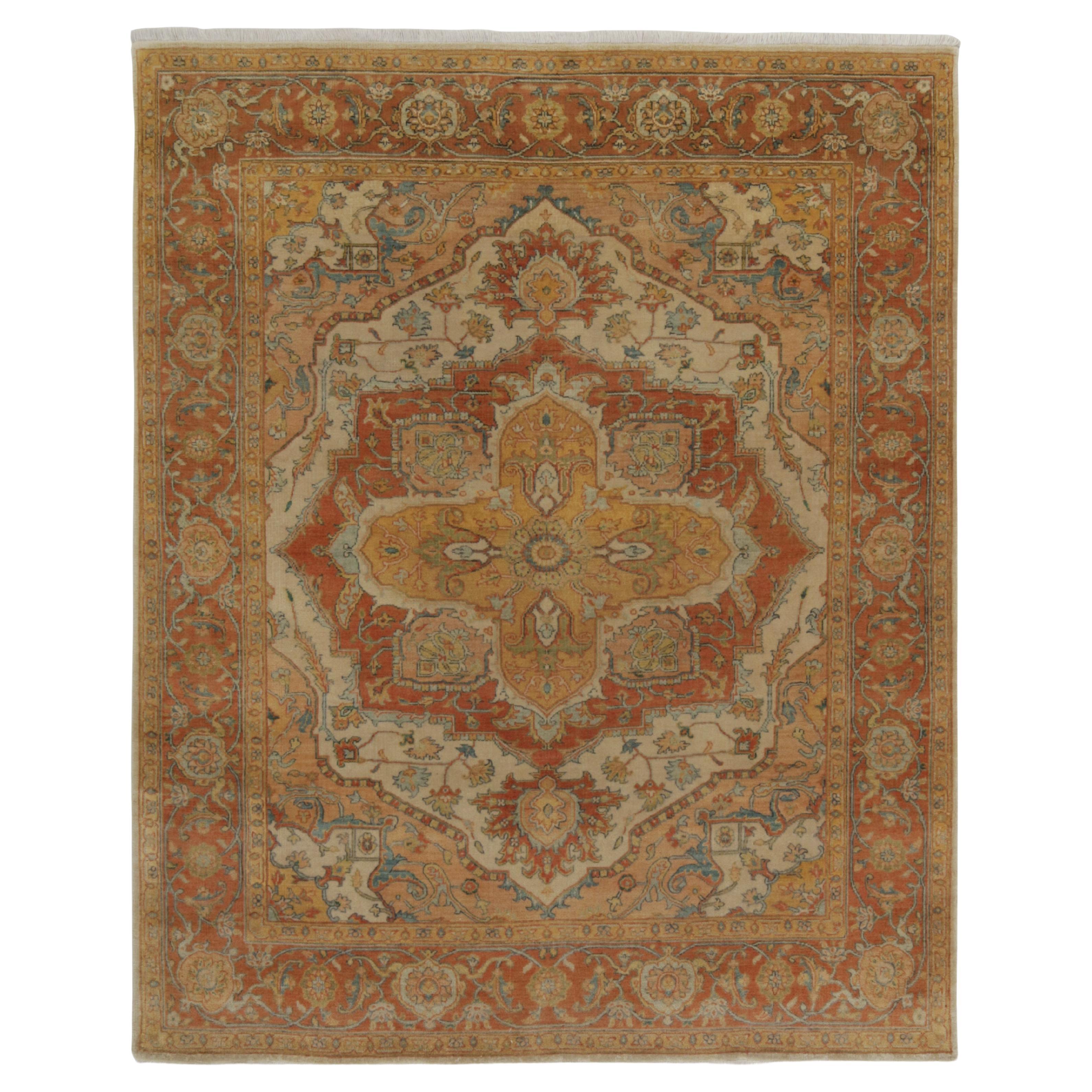 Rug & Kilim’s Classic Heriz Style Rug in Gold, Red and Blue Medallion Style For Sale