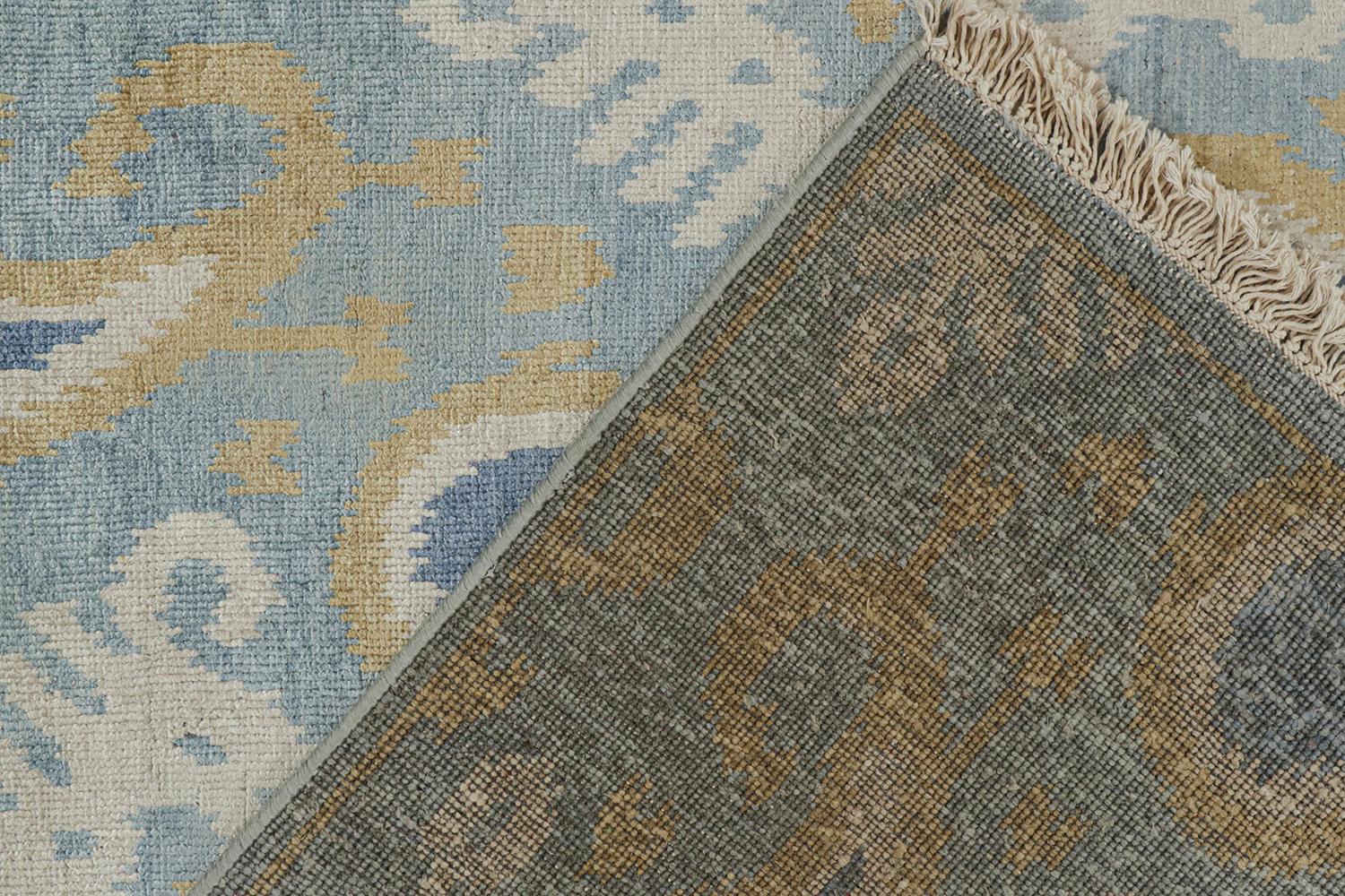 Wool Rug & Kilim’s Classic Ikats Style Rug with Gold, White and Blue Patterns For Sale