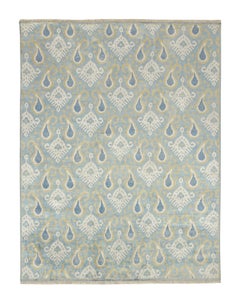 Klassischer Teppich im Ikats-Stil von Teppich & Kelim mit goldenen, weißen und blauen Mustern