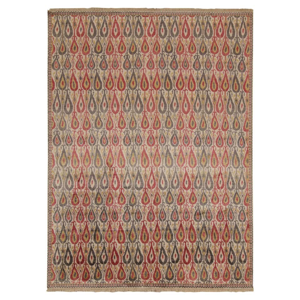Rug and Kilim’s Classic Ikats Style Rug with Red, Gray and Gold ...