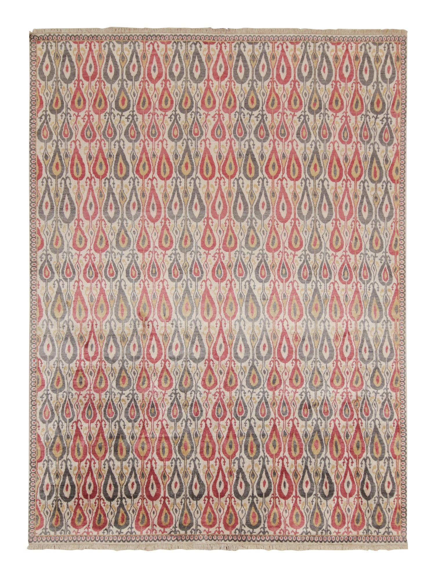 Rug & Kilim’s Classic Ikats Style Rug with Red, Gray and Gold Patterns