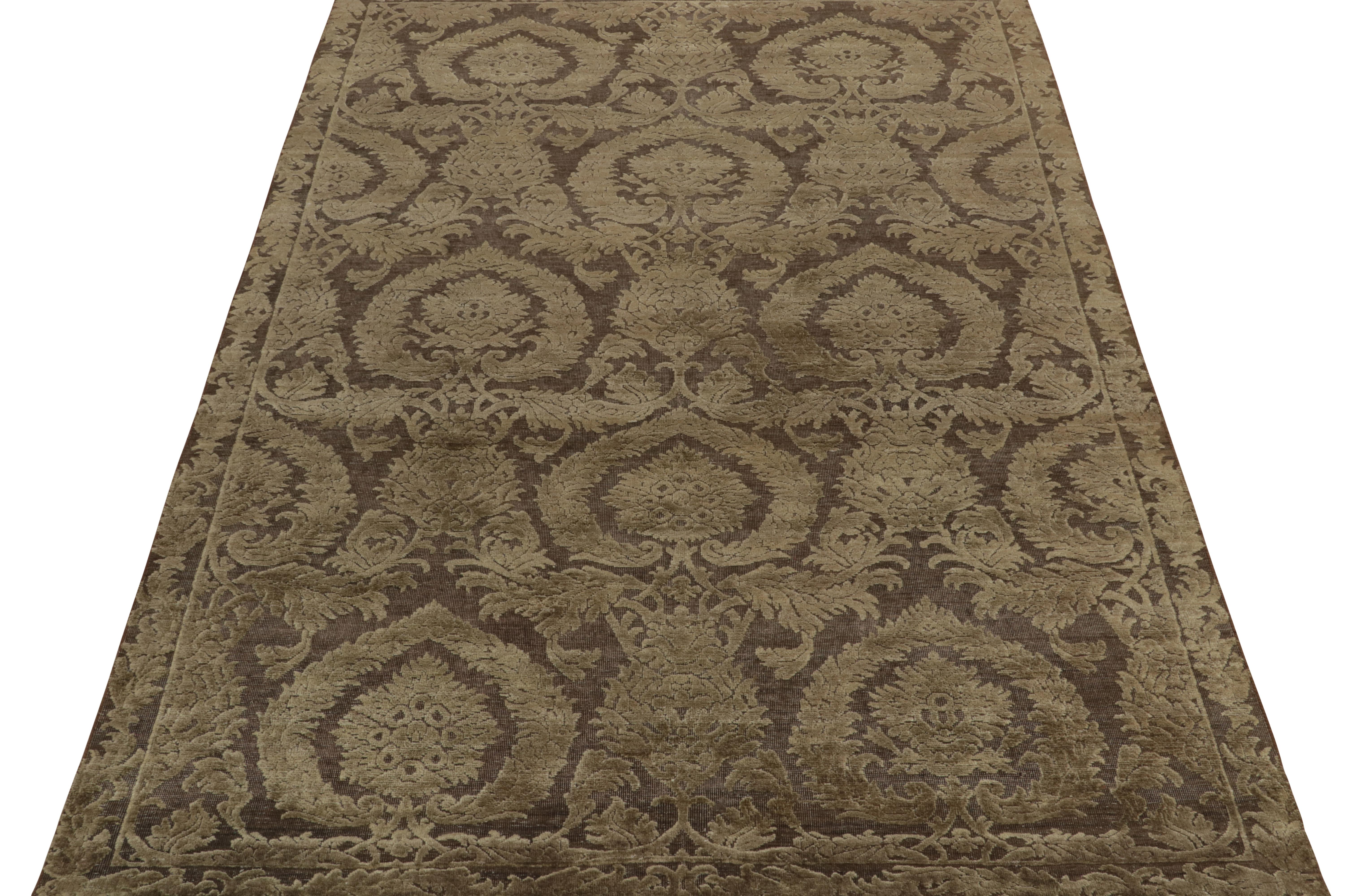 Indian Rug & Kilim’s Classic Italian Style Rug in Beige-Brown Floral Patterns For Sale