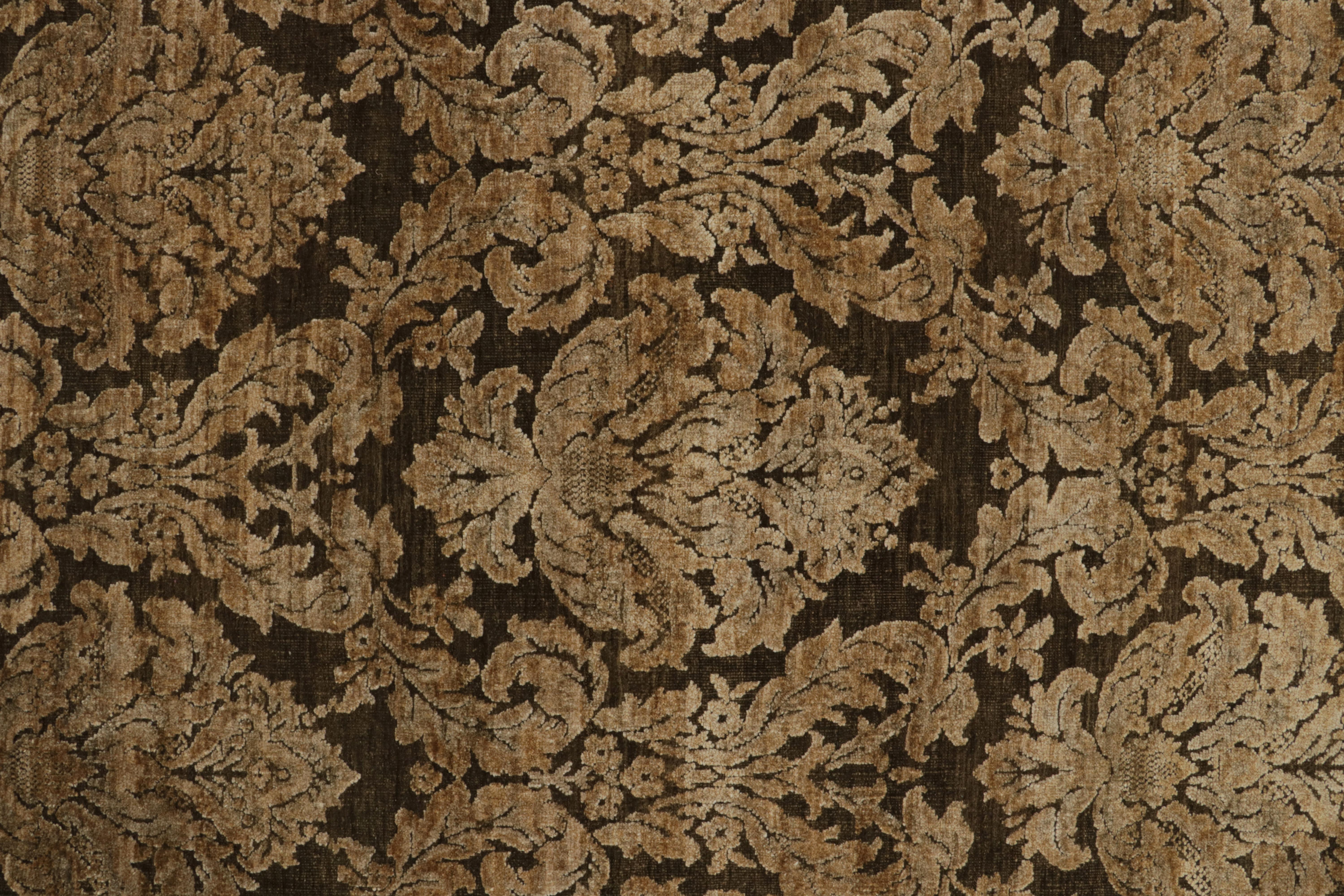Contemporary Rug & Kilim’s Classic Italian style rug in Brown with Gold Floral Patterns For Sale