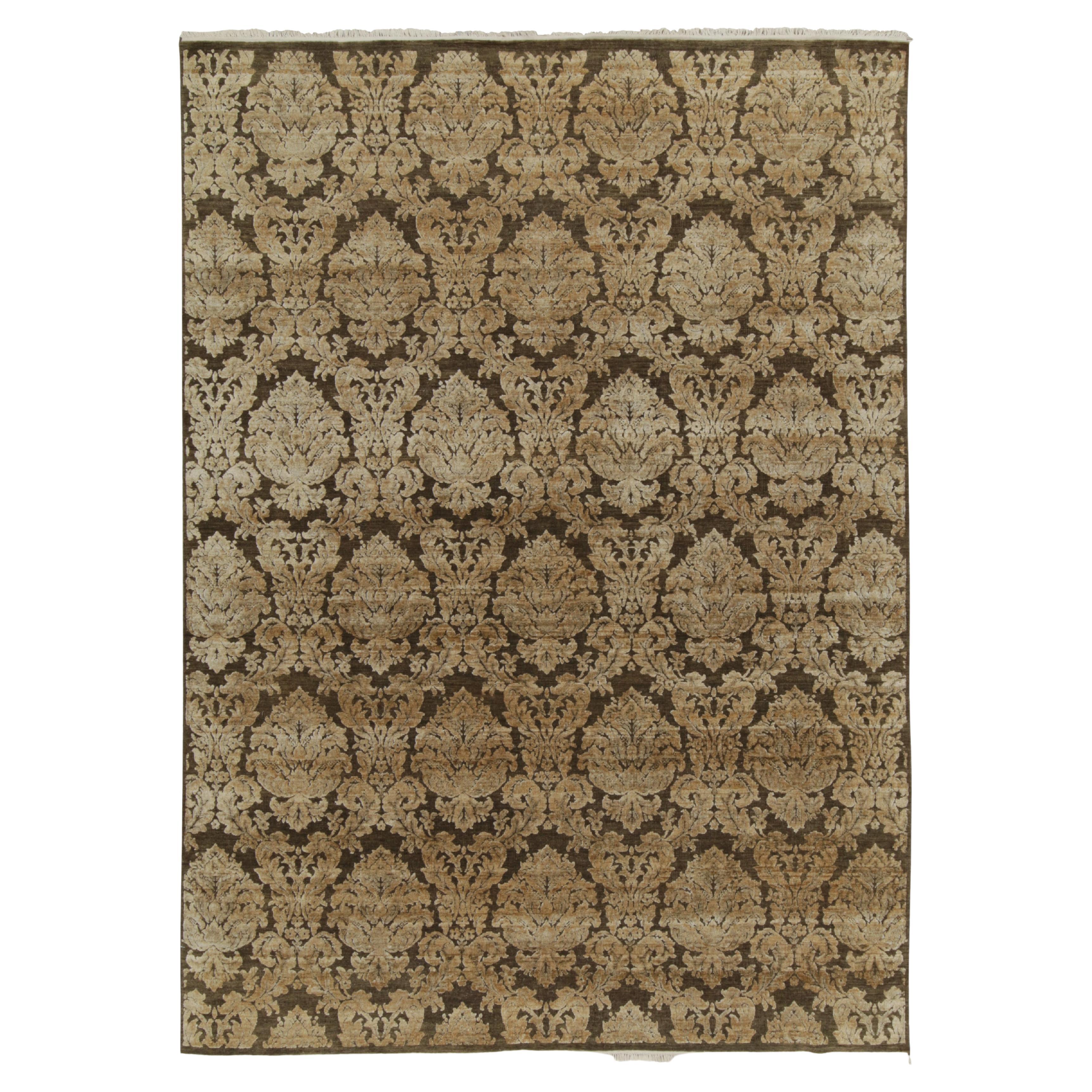 Rug & Kilim’s Classic Italian style rug in Brown with Gold Floral Patterns For Sale
