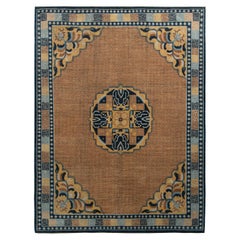 Rug & Kilim’s Classic Kangxia Style Rug in Brown and Blue Medallion Pattern