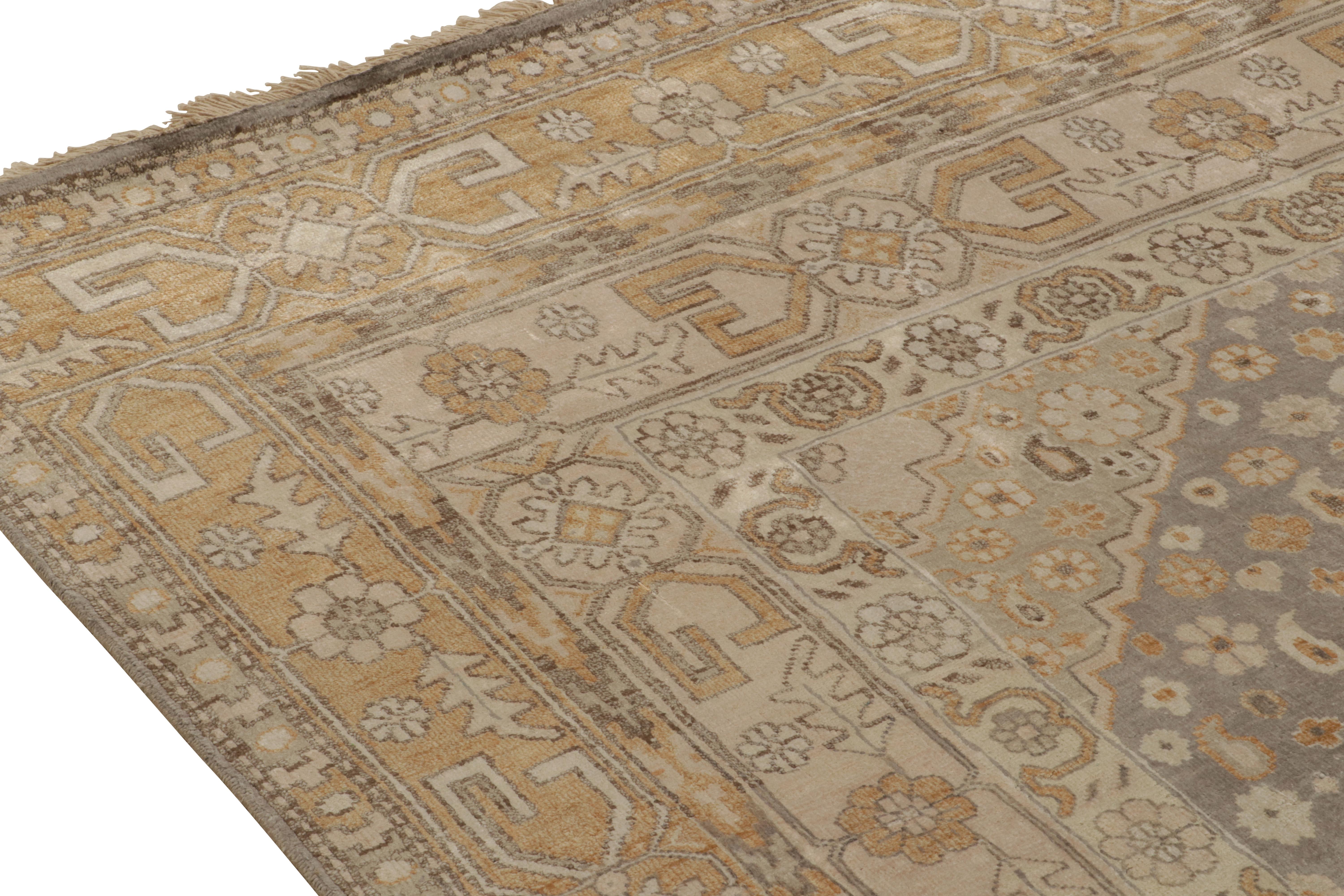 Rug & Kilim’s Classic Khotan style rug in Beige & Gold Diamonds, Floral Patterns In New Condition For Sale In Long Island City, NY