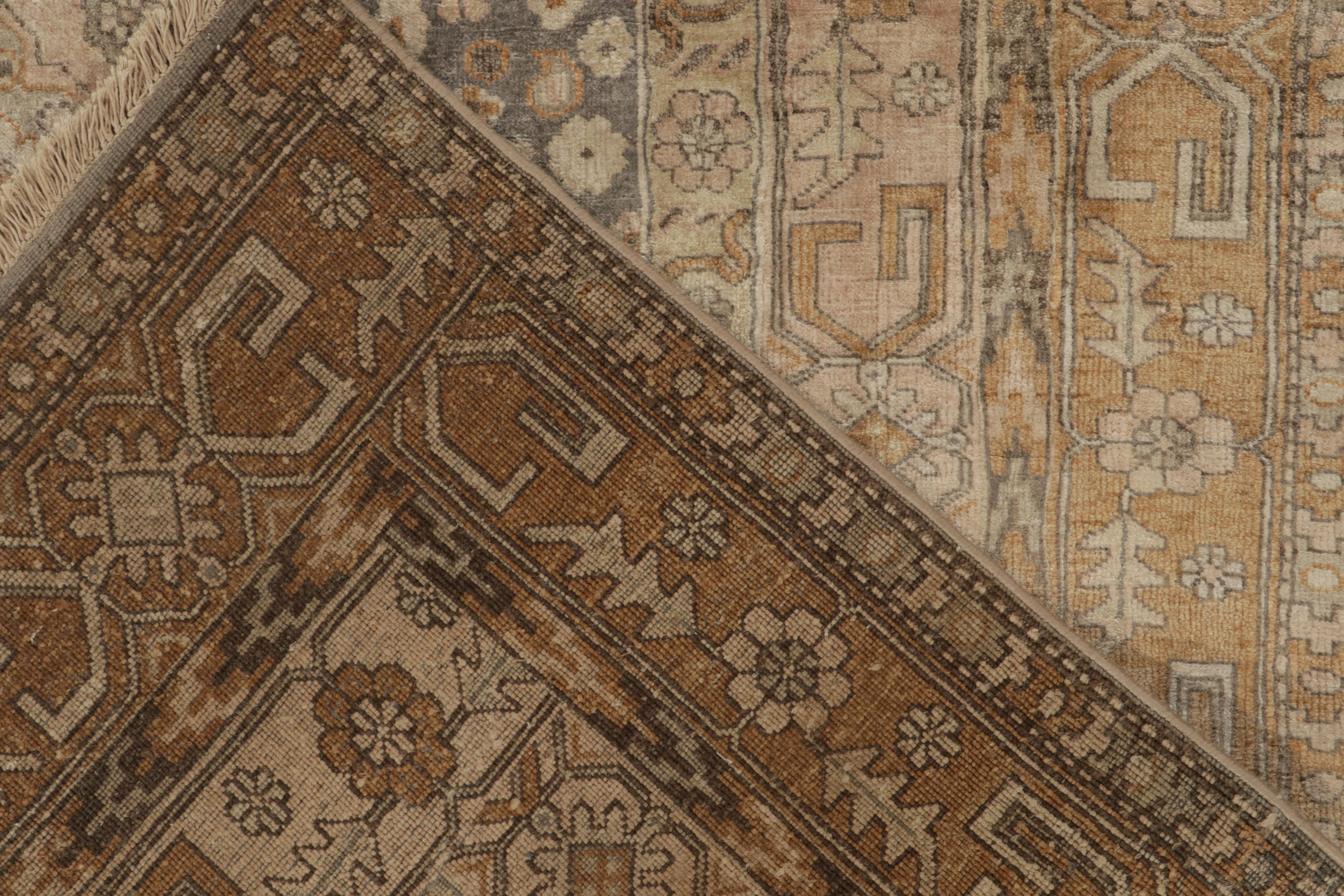 Silk Rug & Kilim’s Classic Khotan style rug in Beige & Gold Diamonds, Floral Patterns For Sale