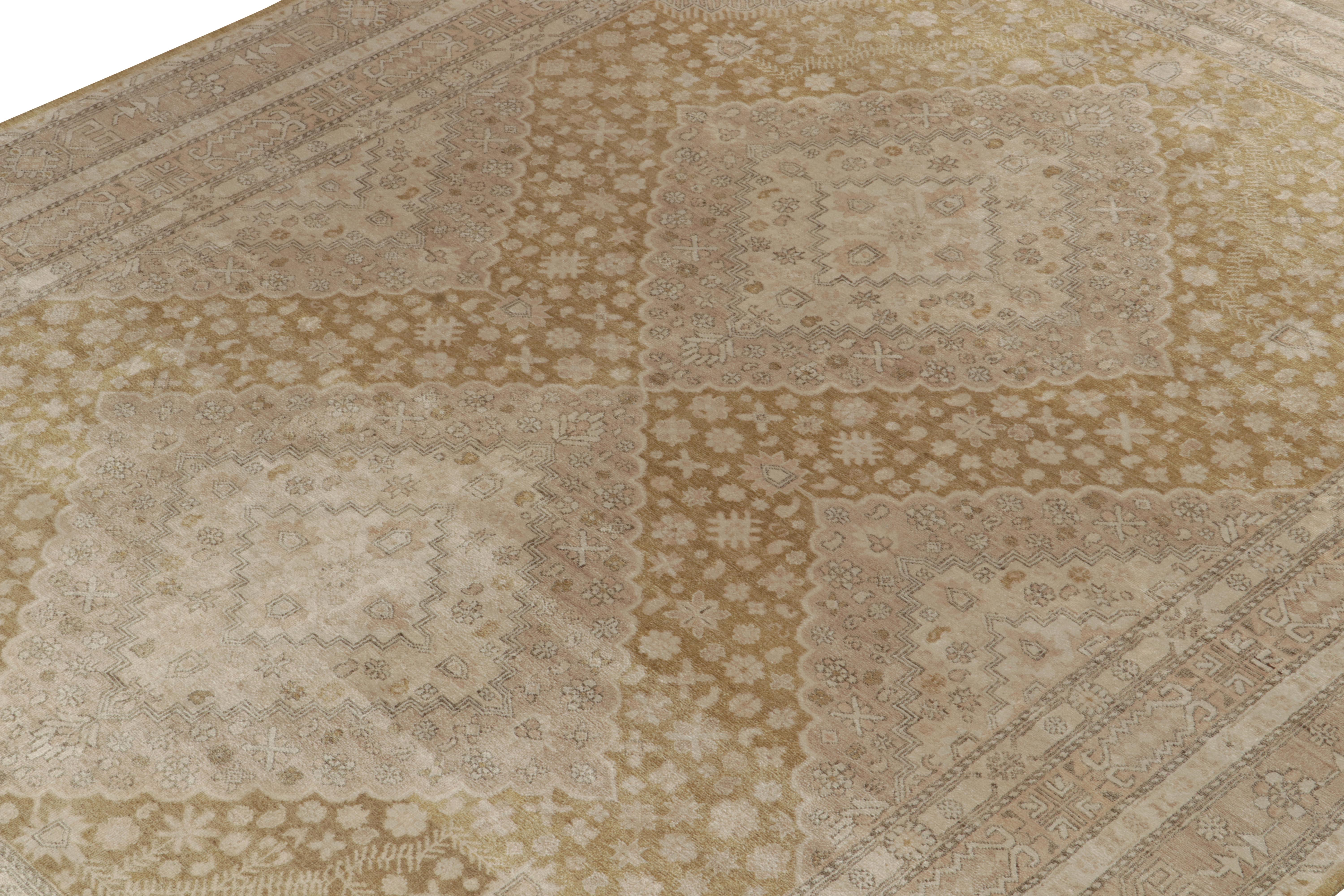 Hand-Knotted Rug & Kilim’s Classic Khotan Style Rug in Beige & Pink Diamonds, Floral Patterns For Sale