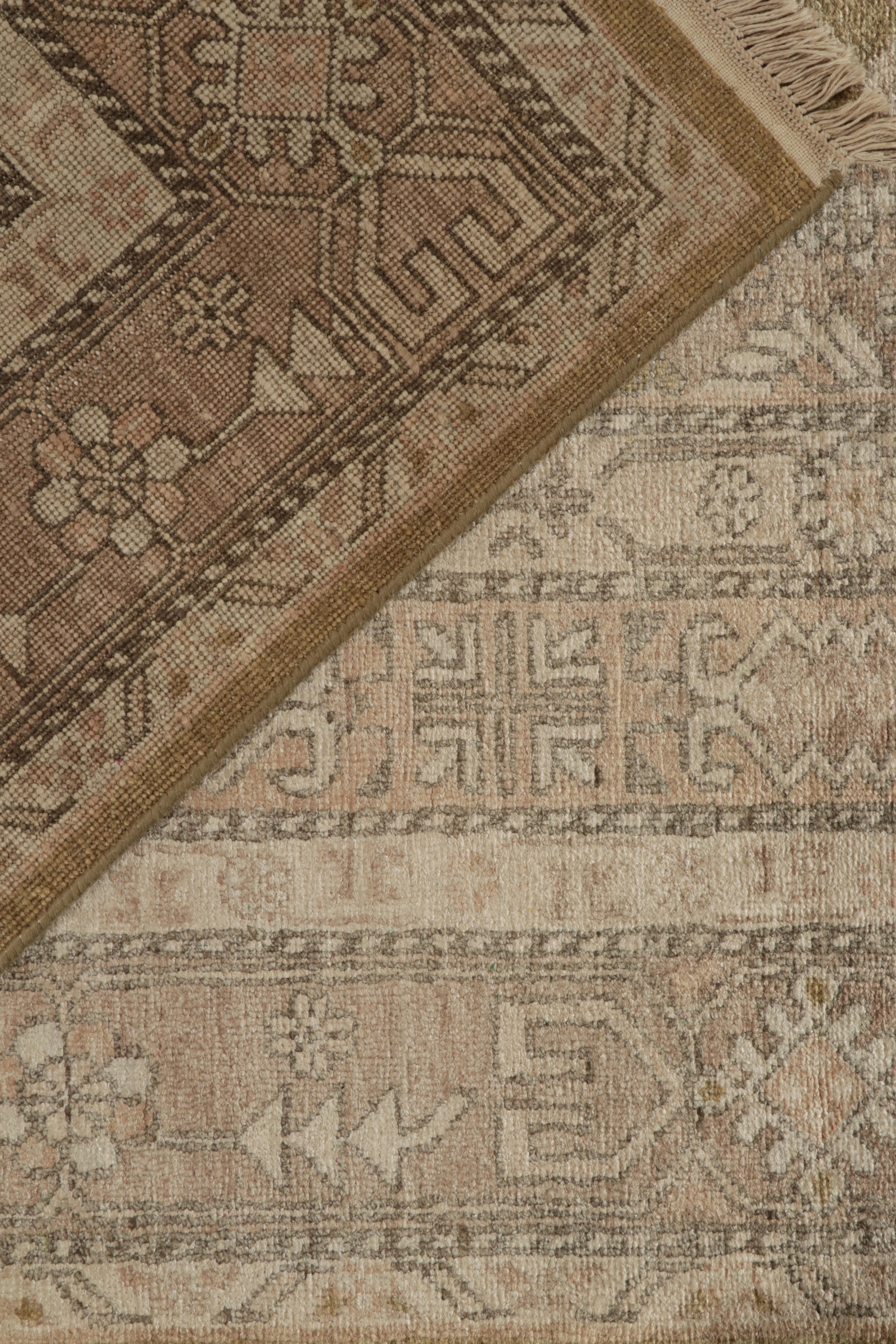Silk Rug & Kilim’s Classic Khotan Style Rug in Beige & Pink Diamonds, Floral Patterns For Sale