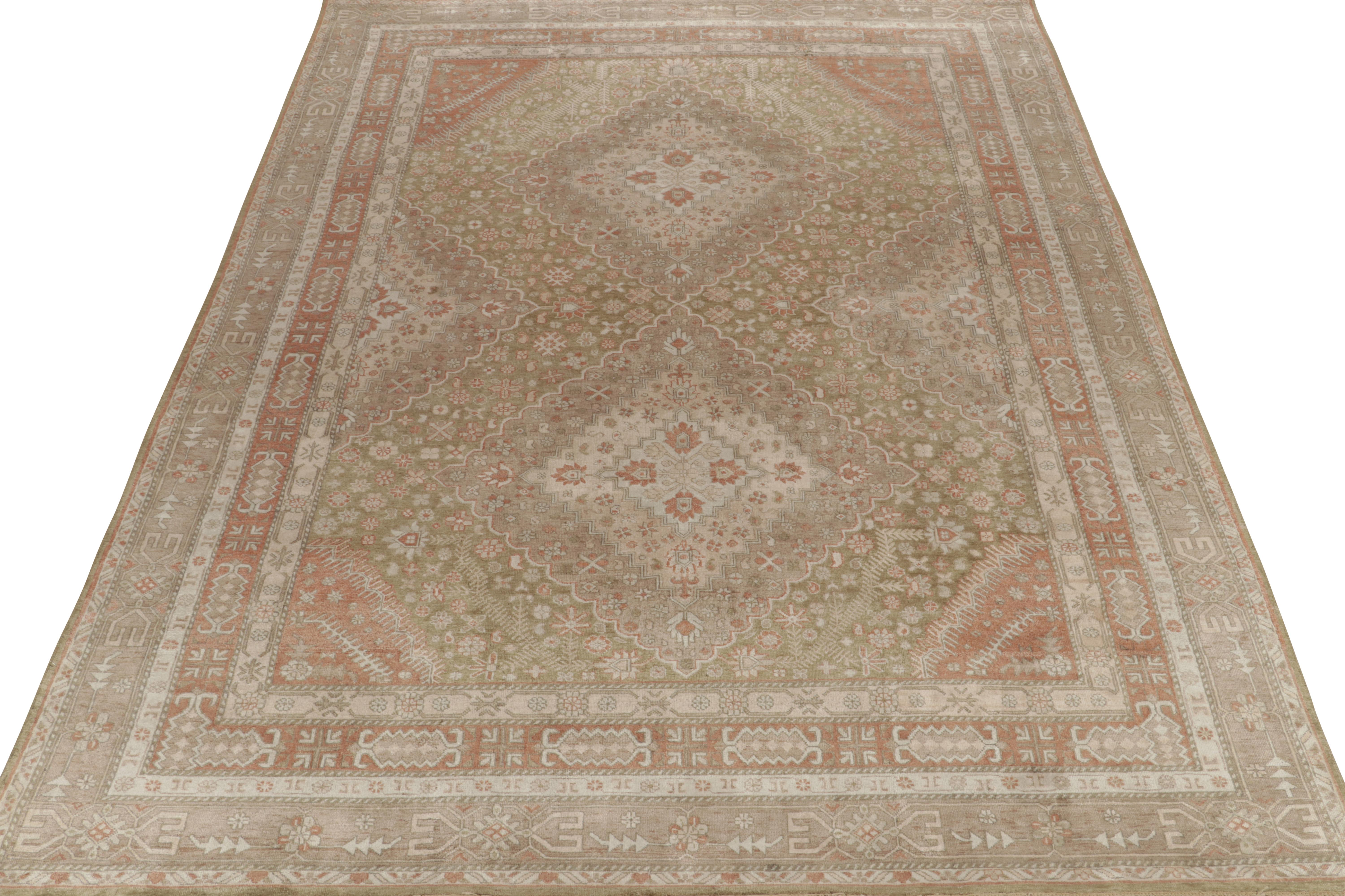 Indian Rug & Kilim’s Classic Khotan Style Rug in Beige, Rust and Ivory Floral Patterns For Sale