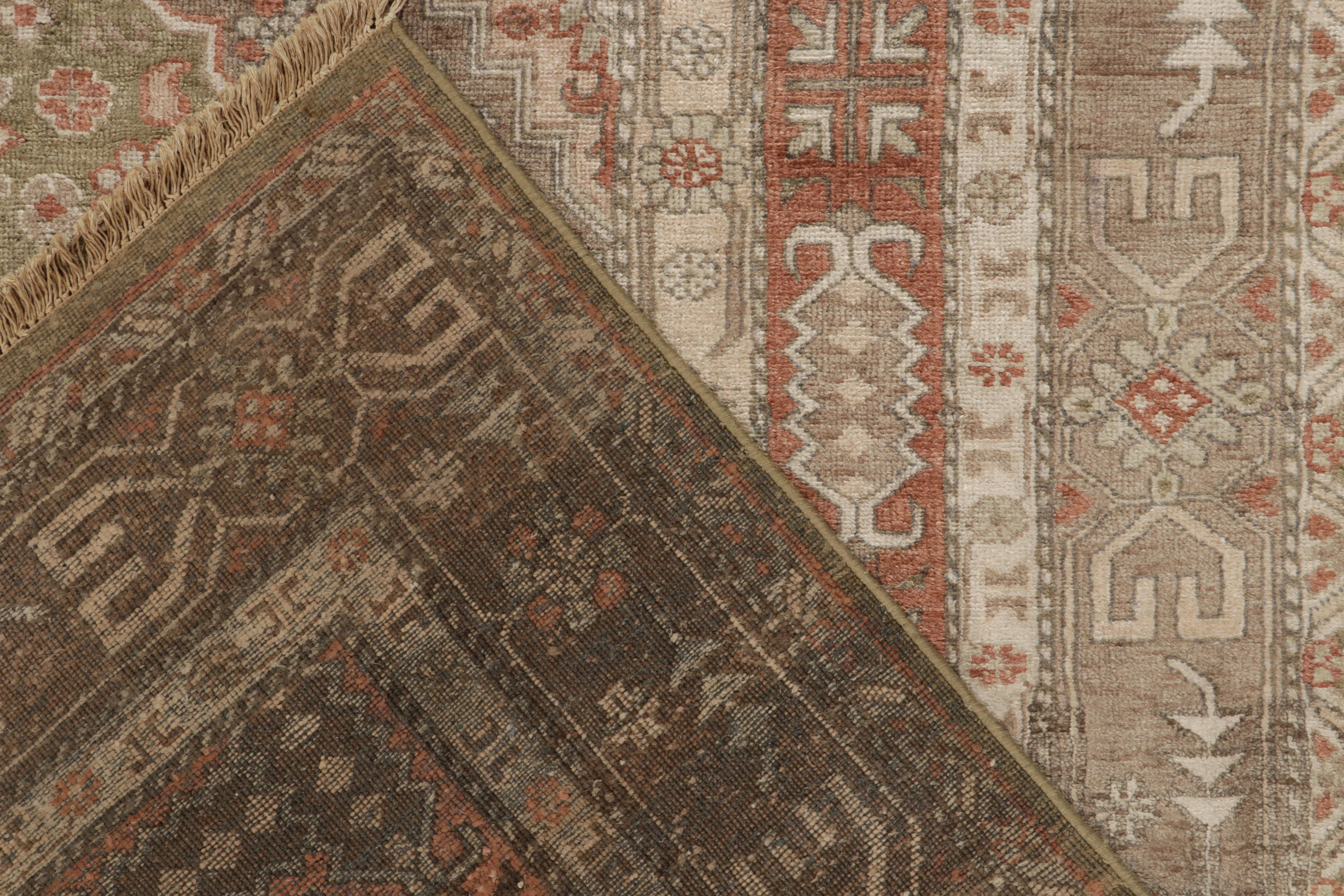 Silk Rug & Kilim’s Classic Khotan Style Rug in Beige, Rust and Ivory Floral Patterns For Sale