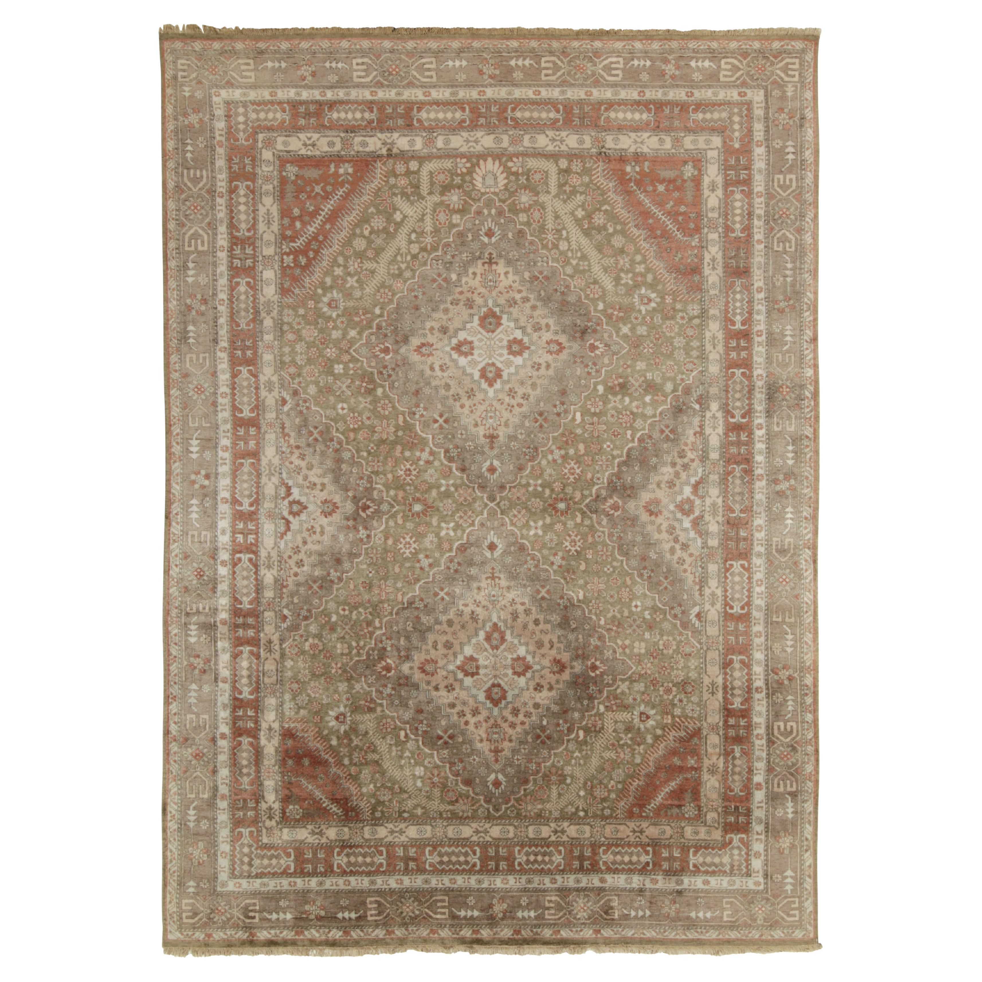 Rug & Kilim’s Classic Khotan Style Rug in Beige, Rust and Ivory Floral Patterns For Sale