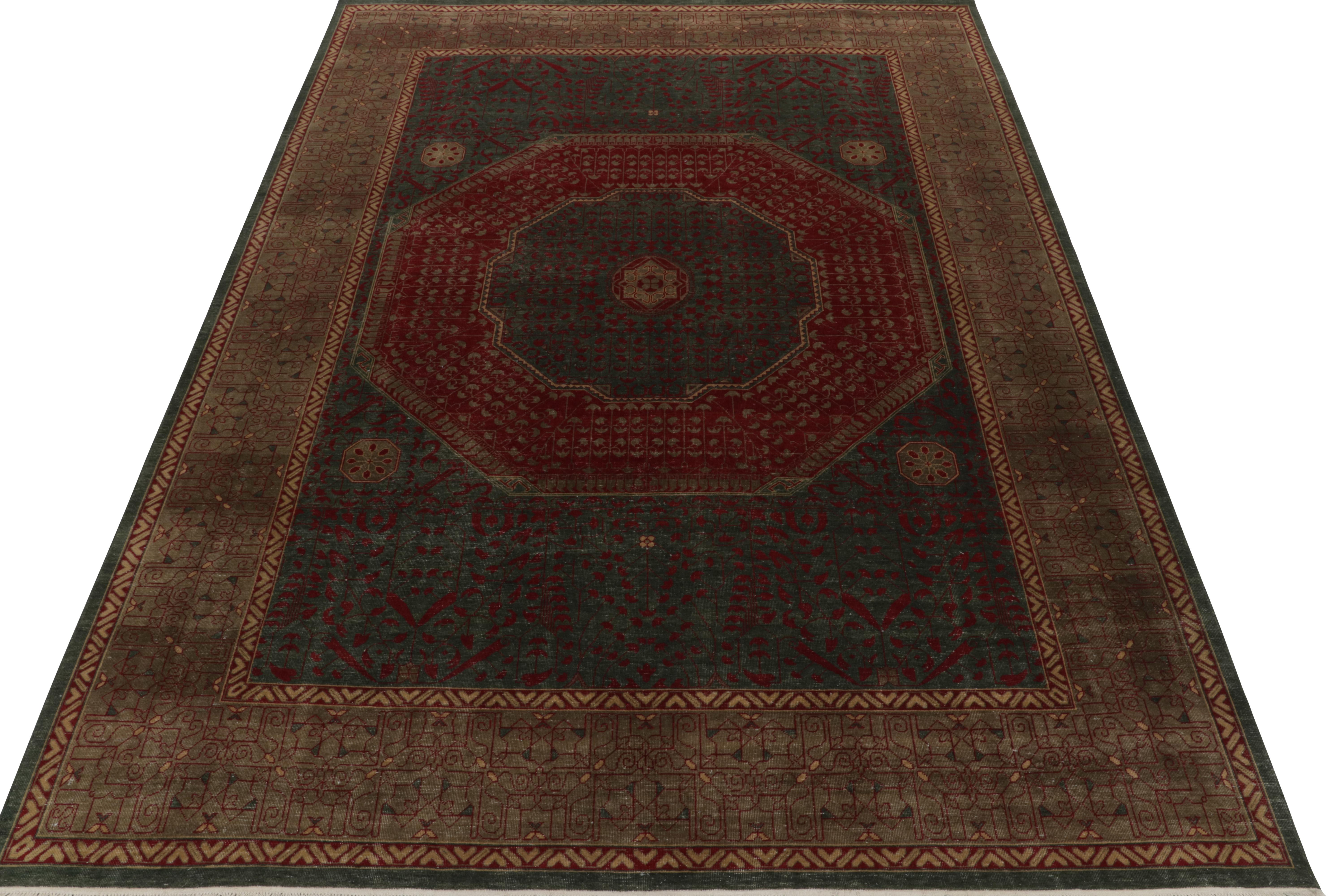 Indian Rug & Kilim’s Classic Mogul Style rug in Green, Red and Brown Medallion Style For Sale