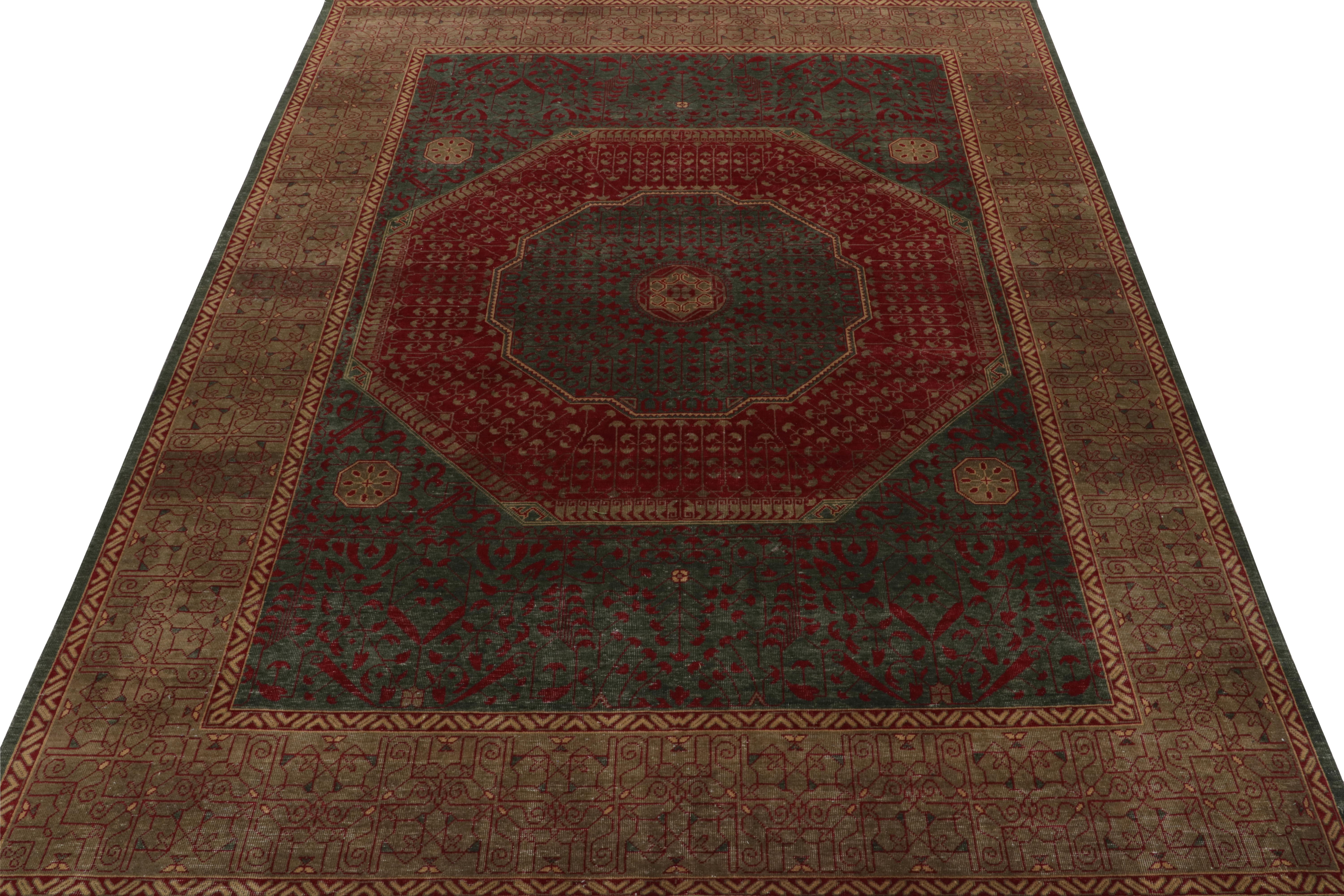 Indian Rug & Kilim’s Classic Mogul Style Rug in Green, Red and Brown Medallion Style For Sale