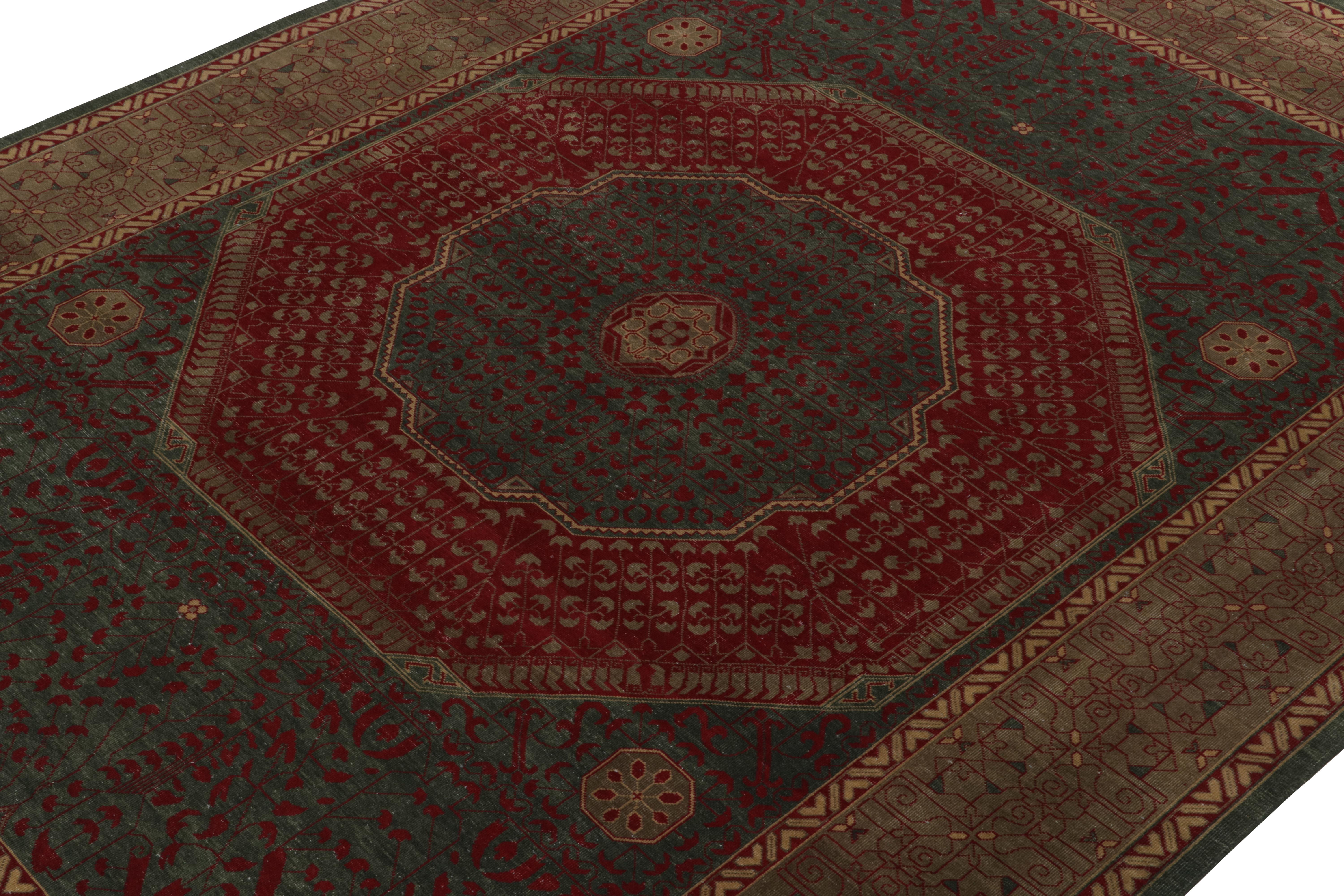 Hand-Knotted Rug & Kilim’s Classic Mogul Style rug in Green, Red and Brown Medallion Style For Sale