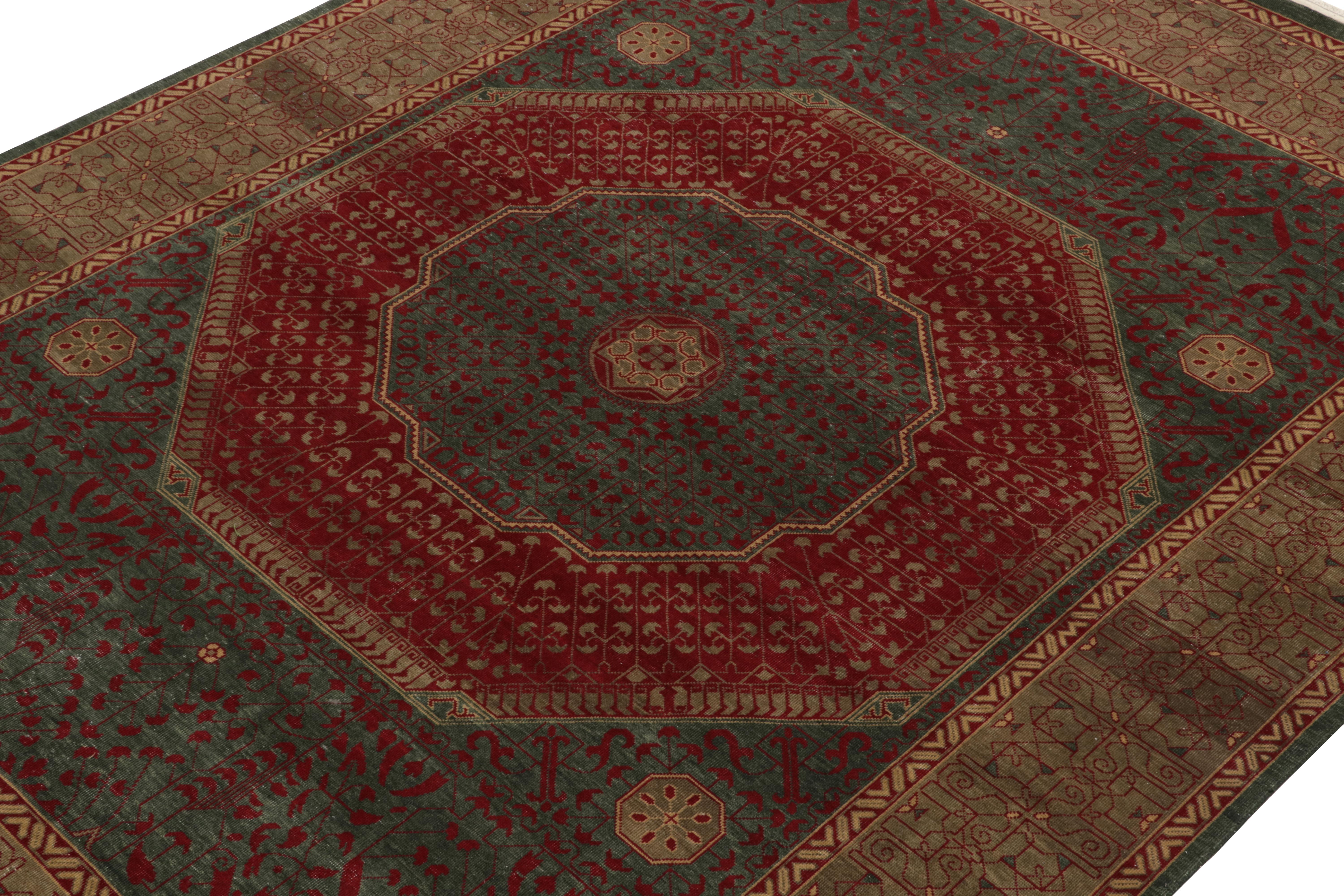 Hand-Knotted Rug & Kilim’s Classic Mogul Style Rug in Green, Red and Brown Medallion Style For Sale