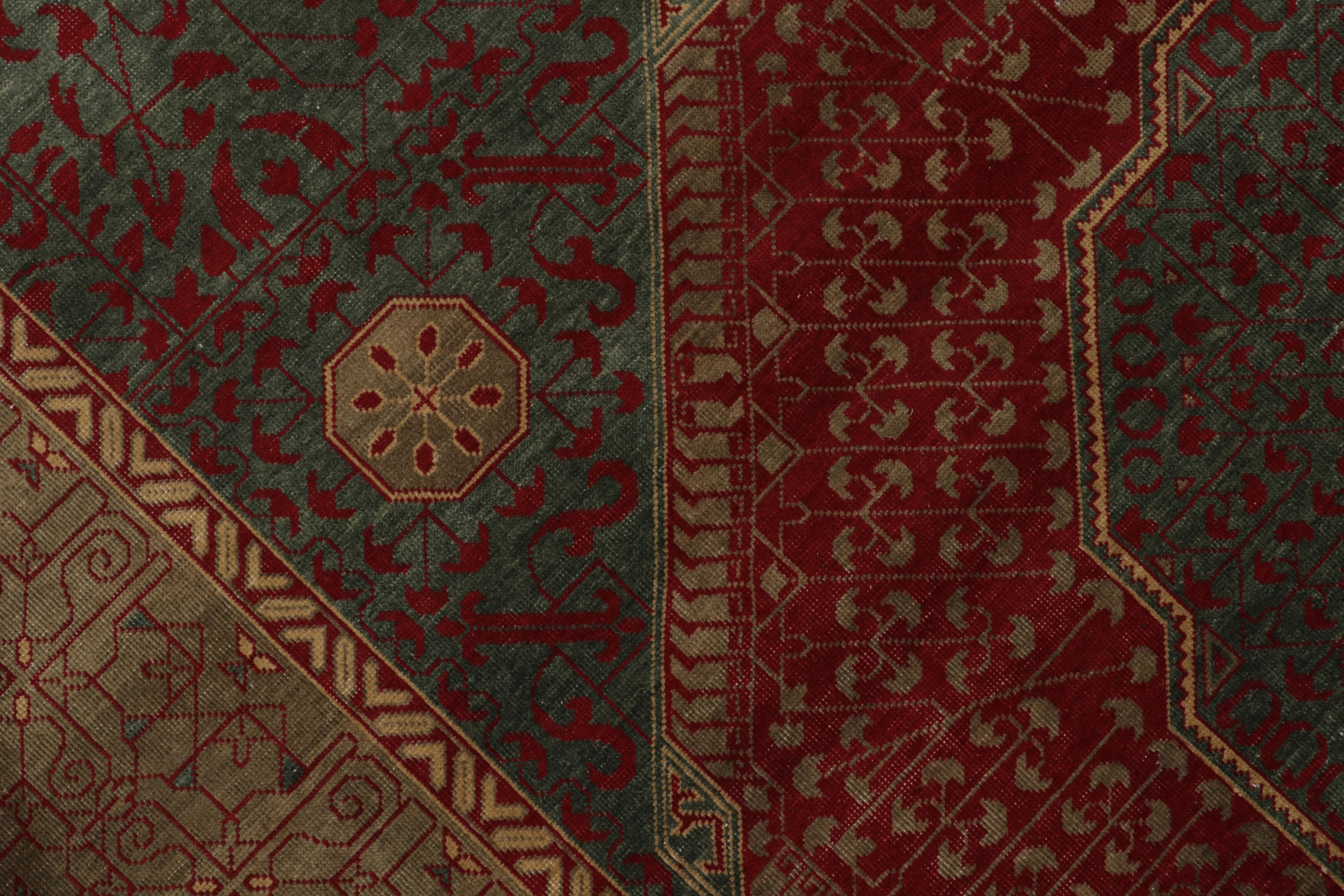 Contemporary Rug & Kilim’s Classic Mogul Style Rug in Green, Red and Brown Medallion Style For Sale