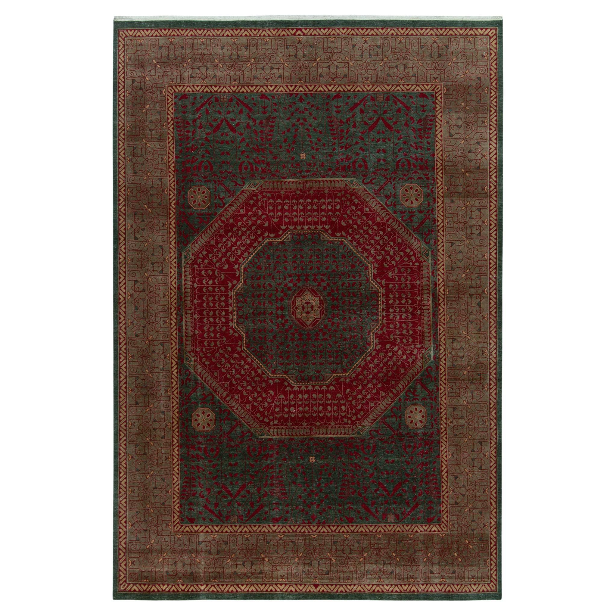 Rug & Kilim’s Classic Mogul Style rug in Green, Red and Brown Medallion Style For Sale