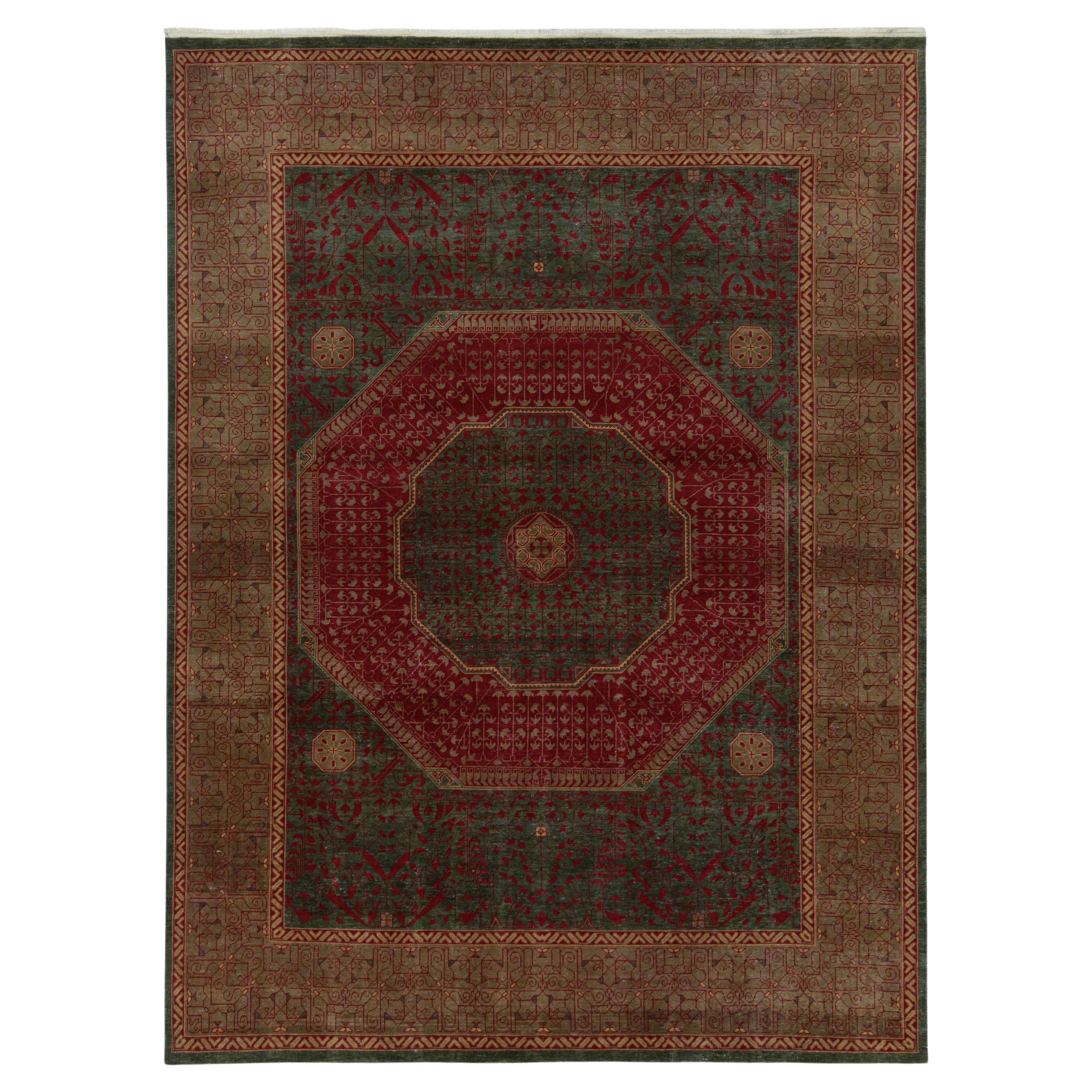 Rug & Kilim’s Classic Mogul Style Rug in Green, Red and Brown Medallion Style For Sale