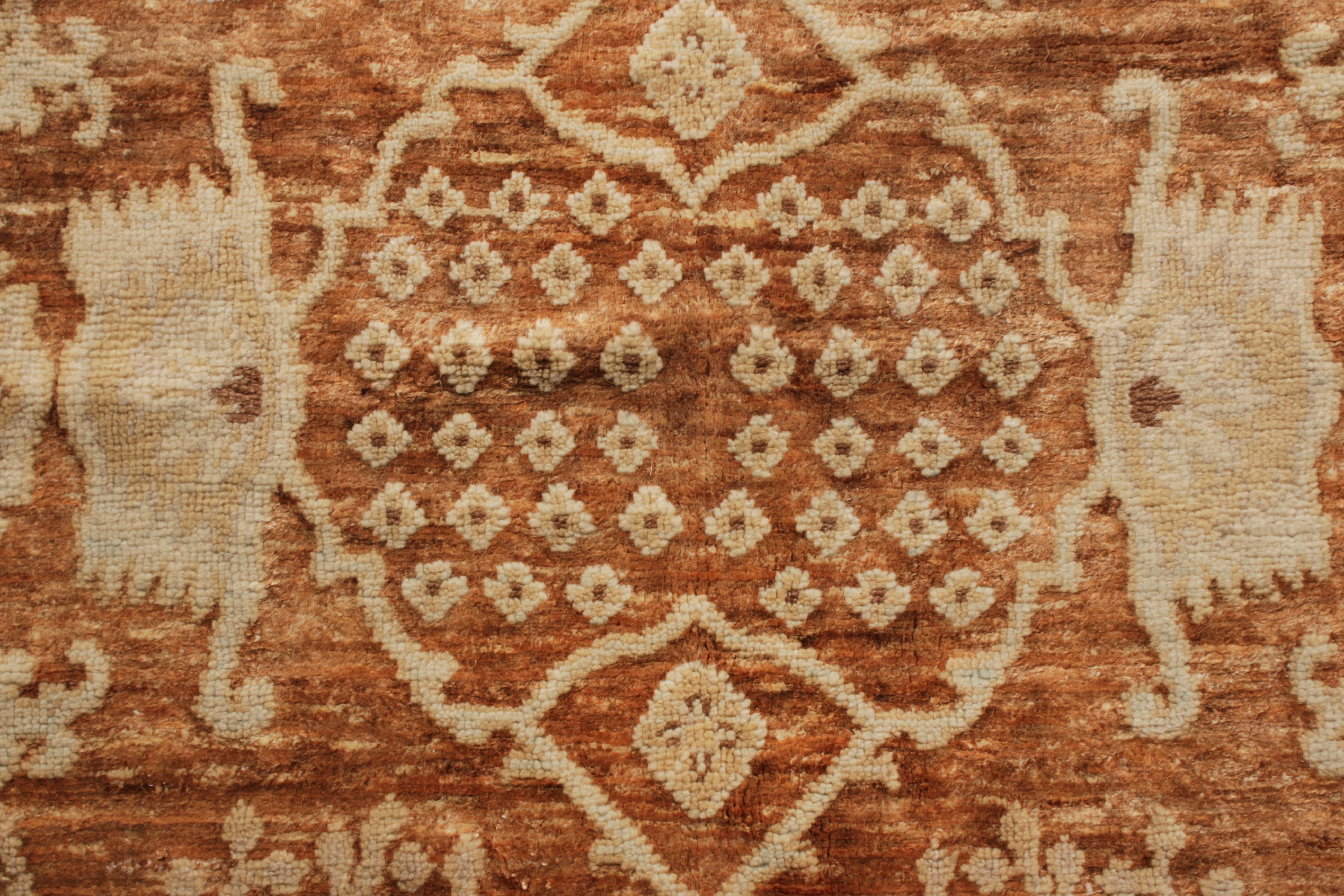 Hand-Knotted Rug & Kilim’s Classic Oushak Style Rug in Beige-Brown Floral Pattern For Sale