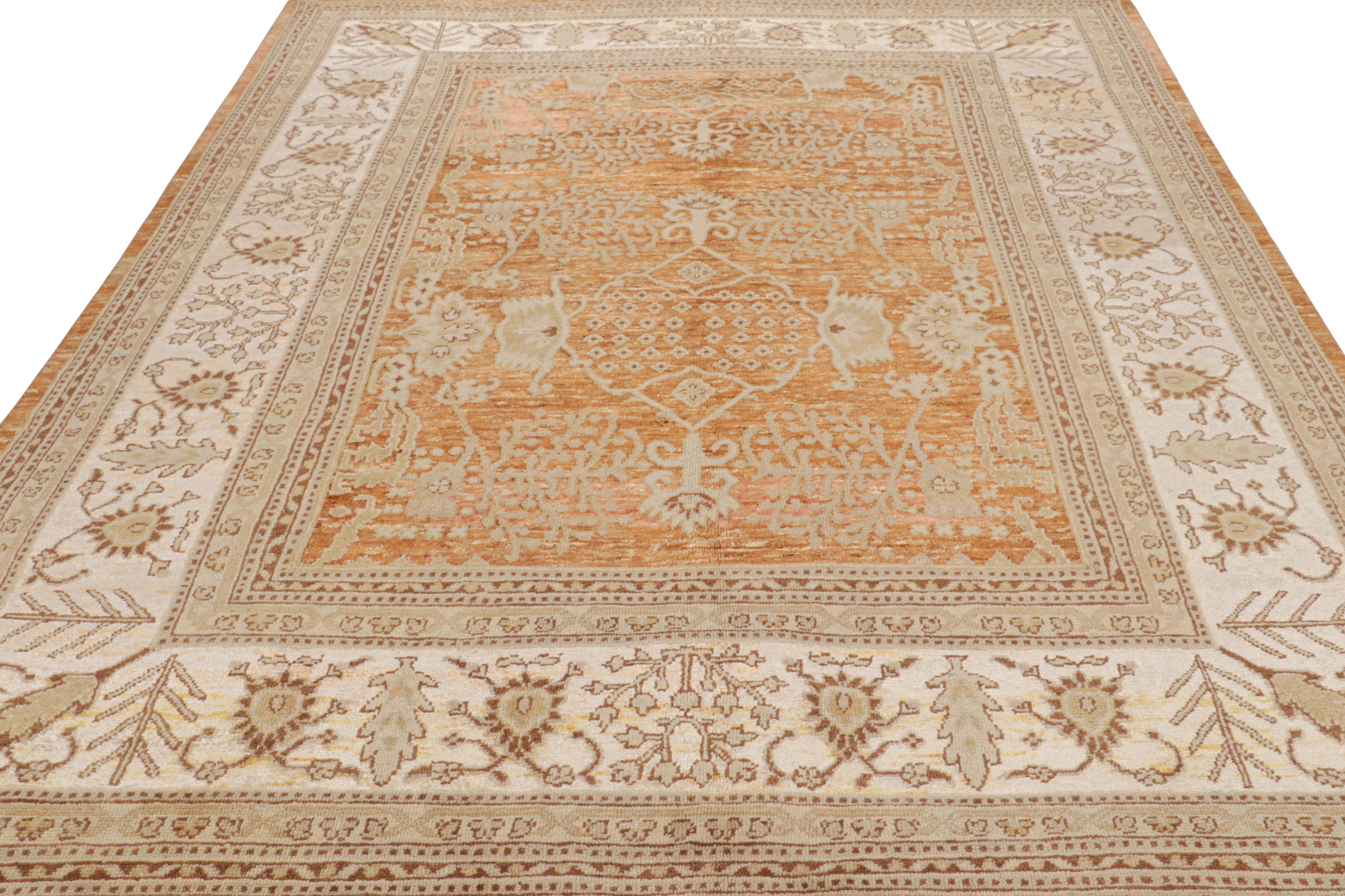 Alfombra de estilo clásico Oushak de Rug & Kilim con estampado floral beige-marrón Anudado a mano en venta